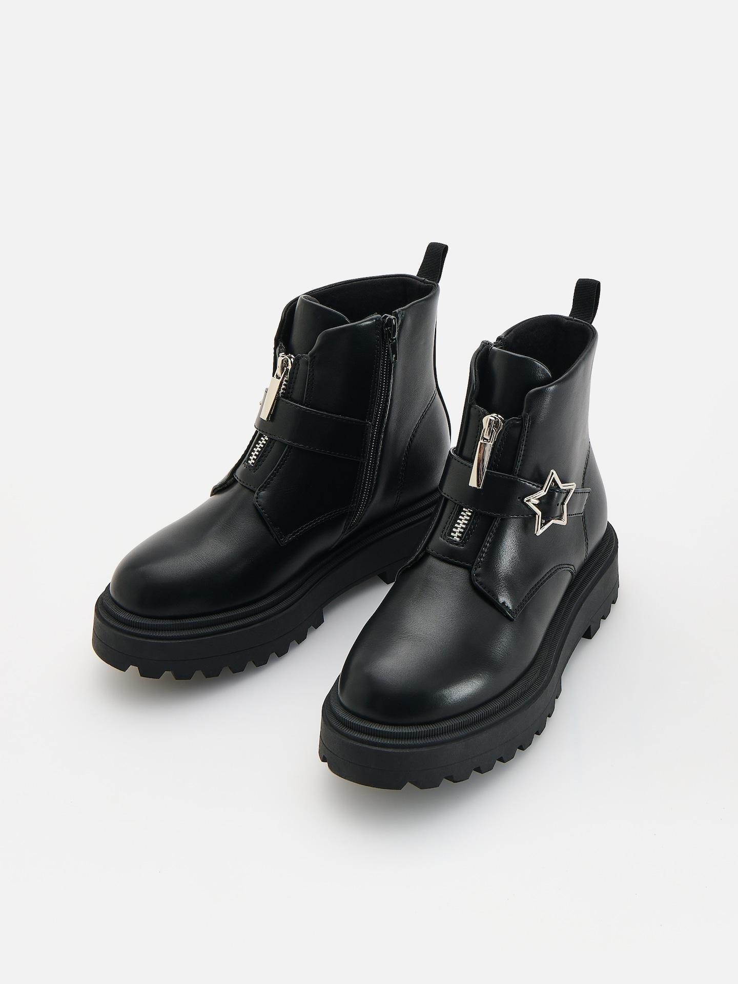 Black Ankle Boots With Zipper On The Shaft, Black, large image number 1