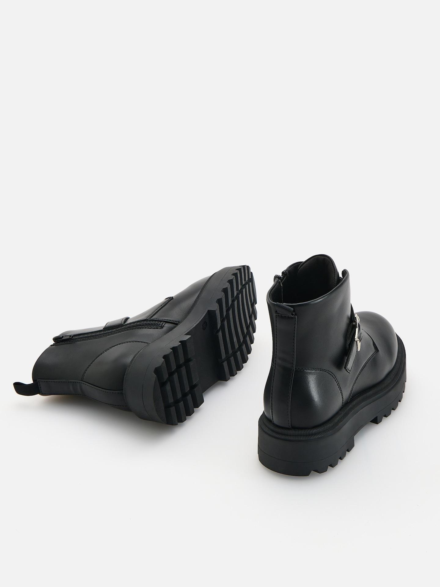 Black Ankle Boots With Zipper On The Shaft, Black, large image number 2