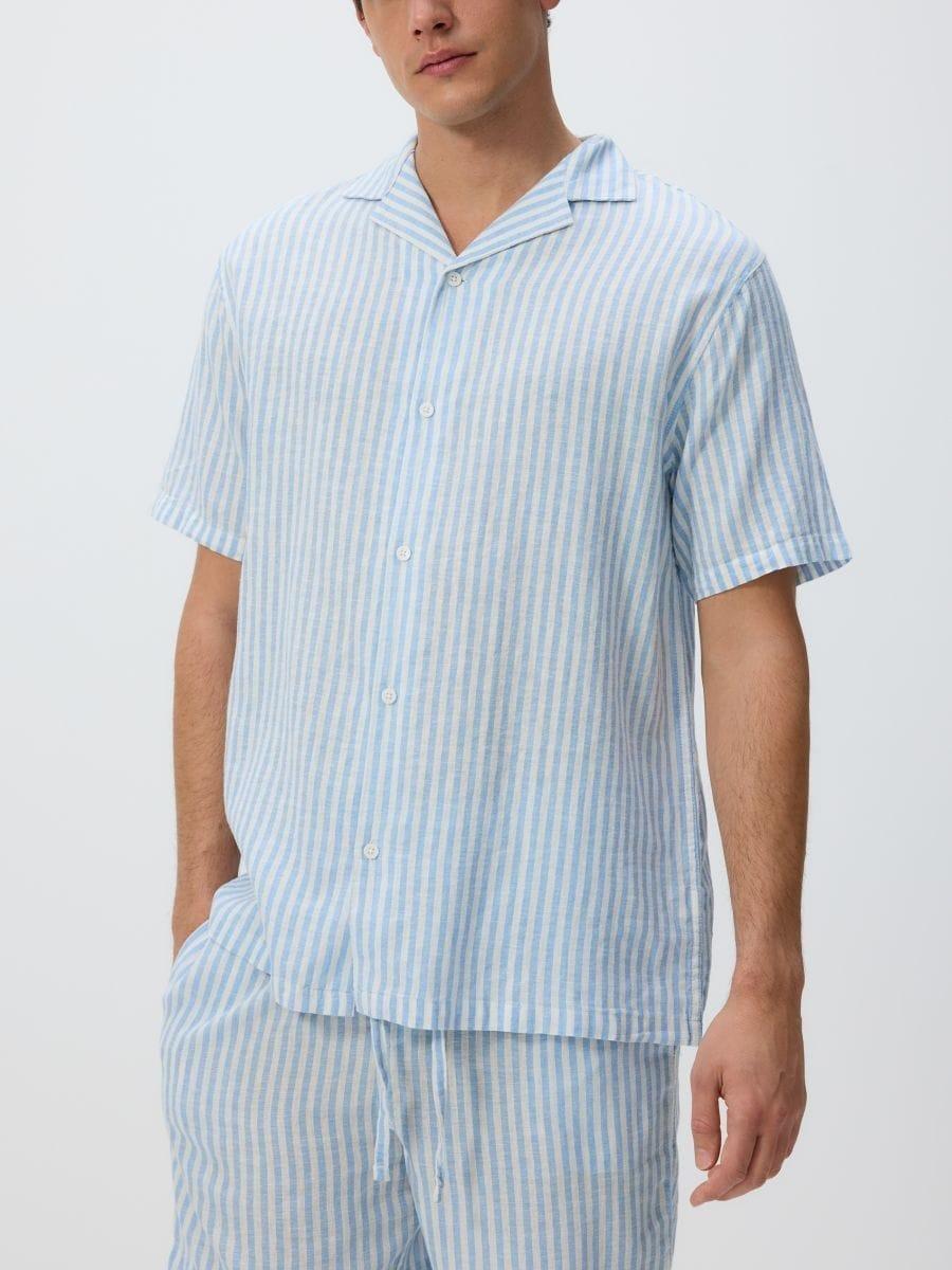 Blue Two-Piece Linen Blend Pajama Set, , large image number 0