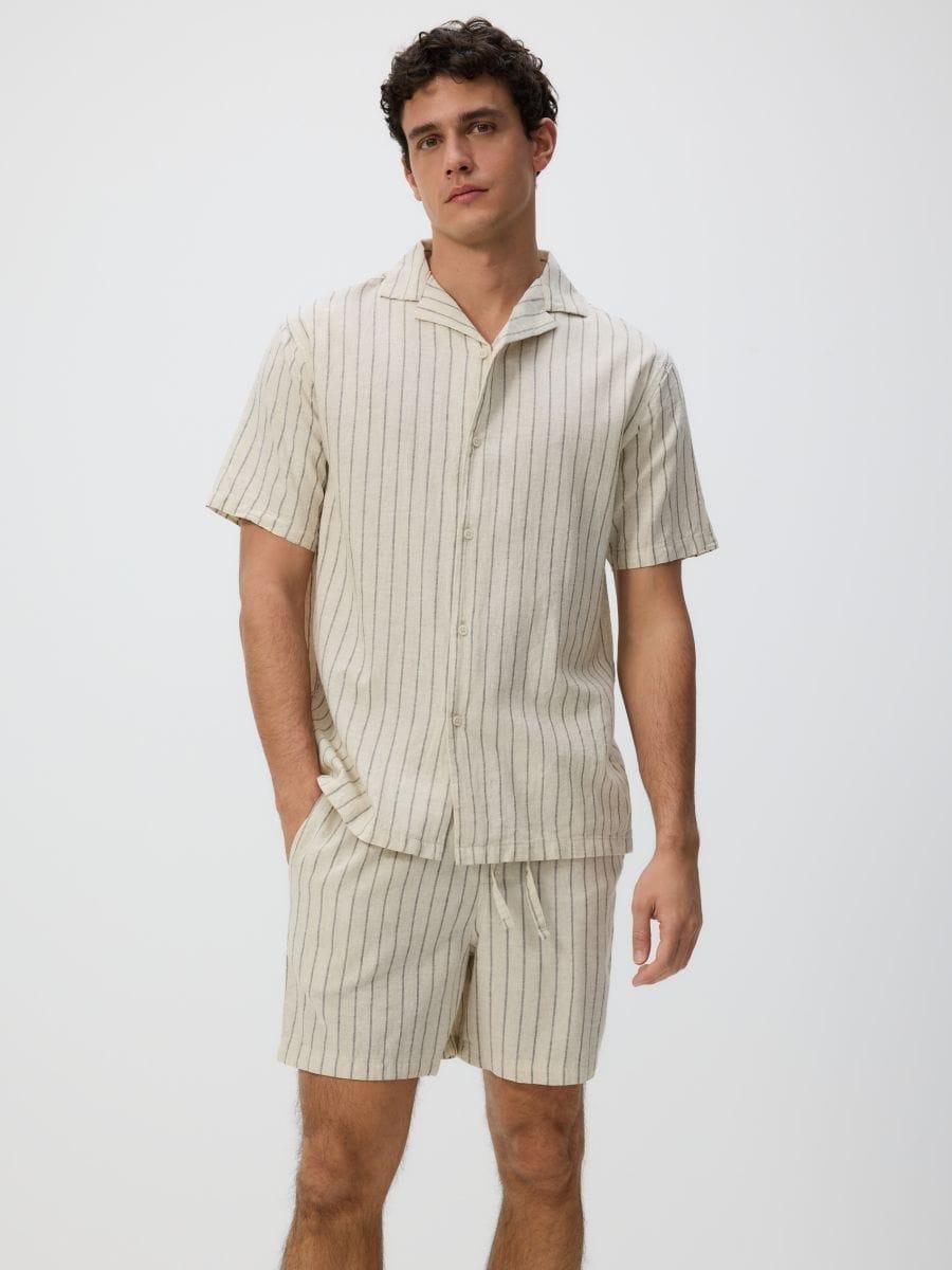 Beige Two-Piece Linen Blend Pajama Set, , large image number 0