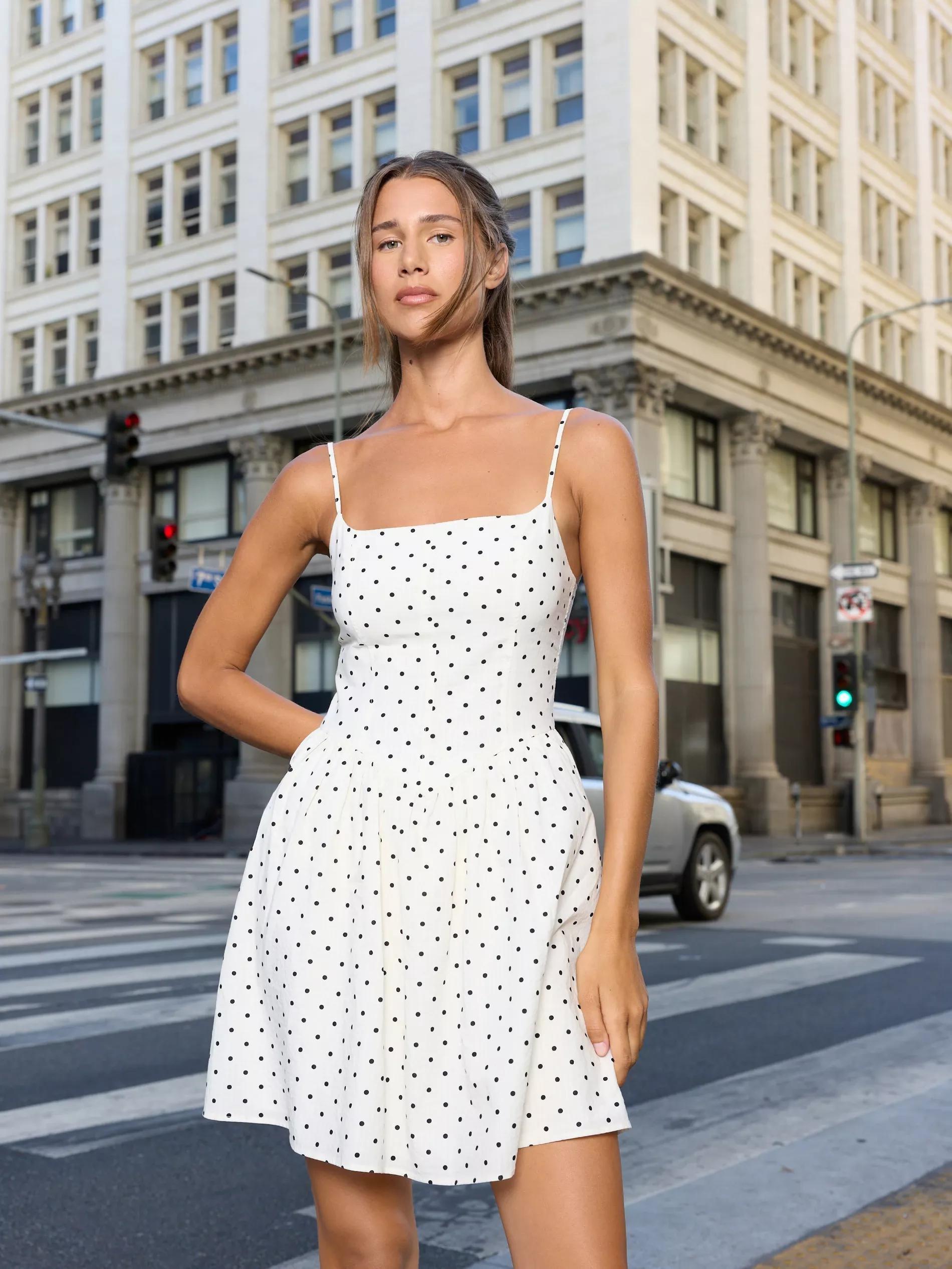 WHITE Mini dress with polka dots, White, medium