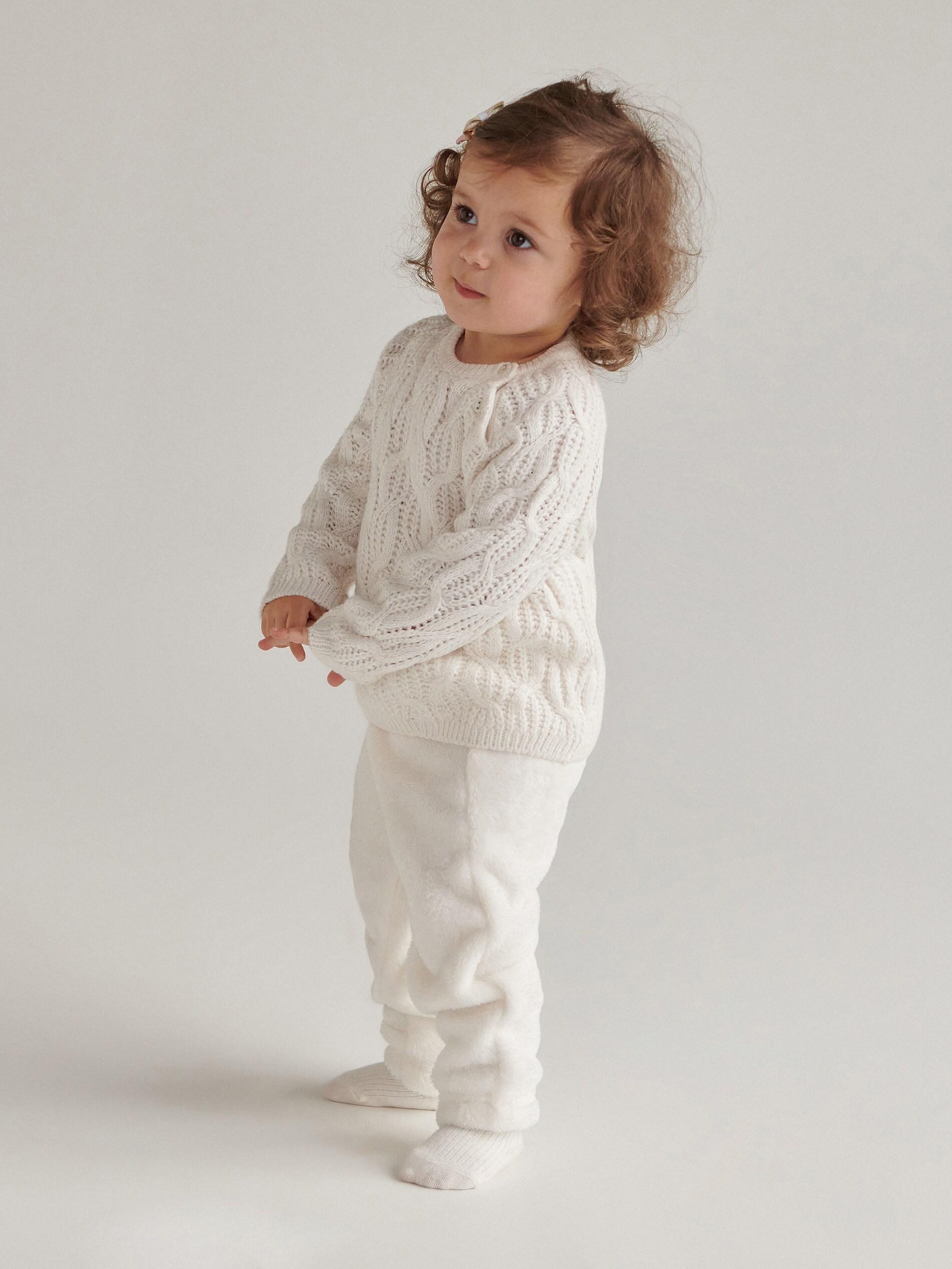 Ivory Jumper With Decorative Knit, Kids Girl, , large image number 0