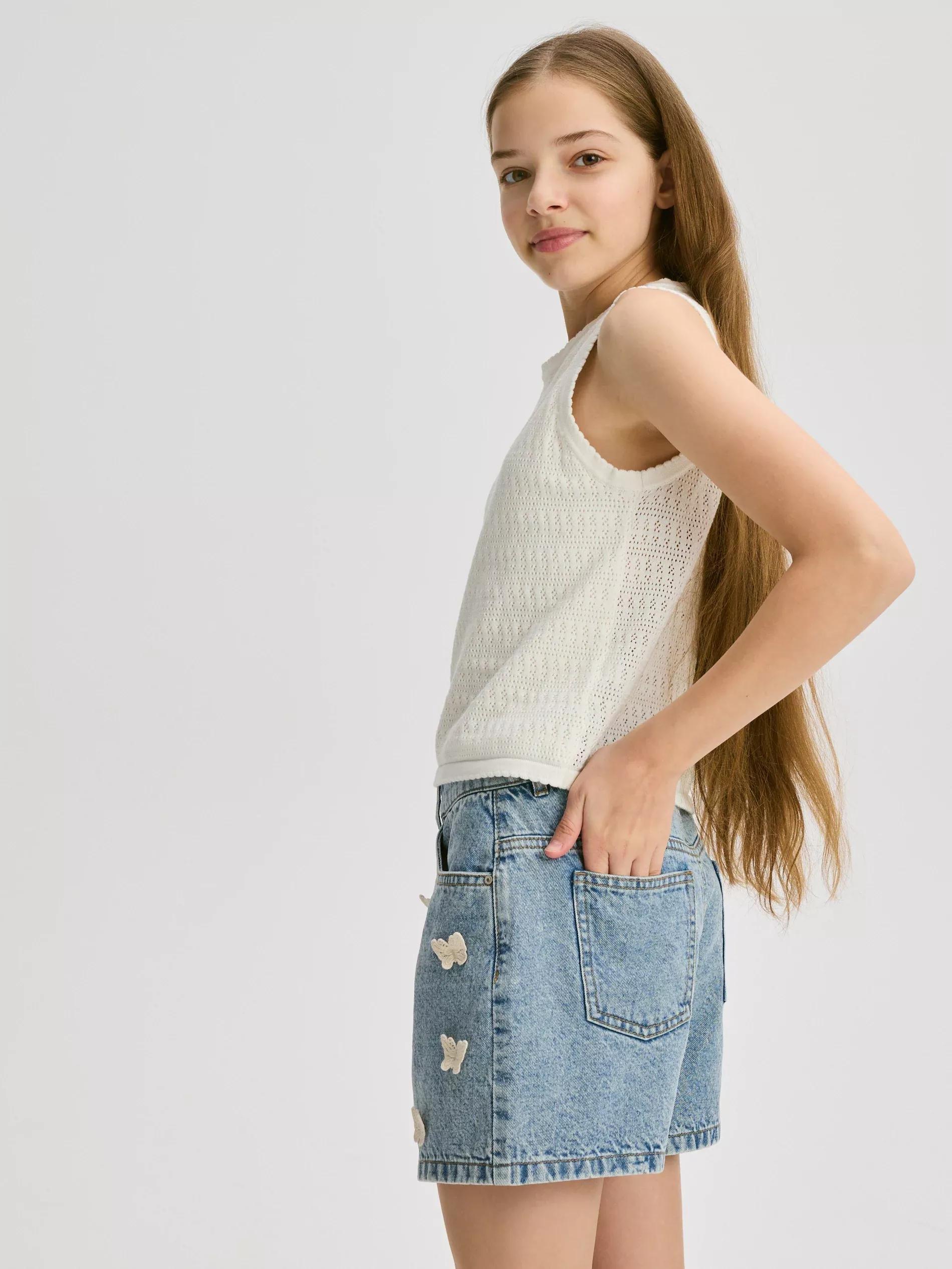 Blue Shorts, Kids Girl, Blue, large image number 4