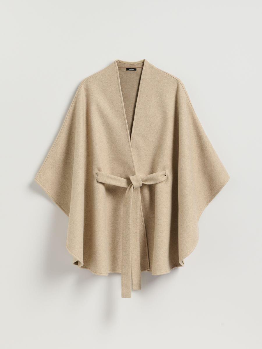 Beige Poncho With Tie, Beige, large image number 0