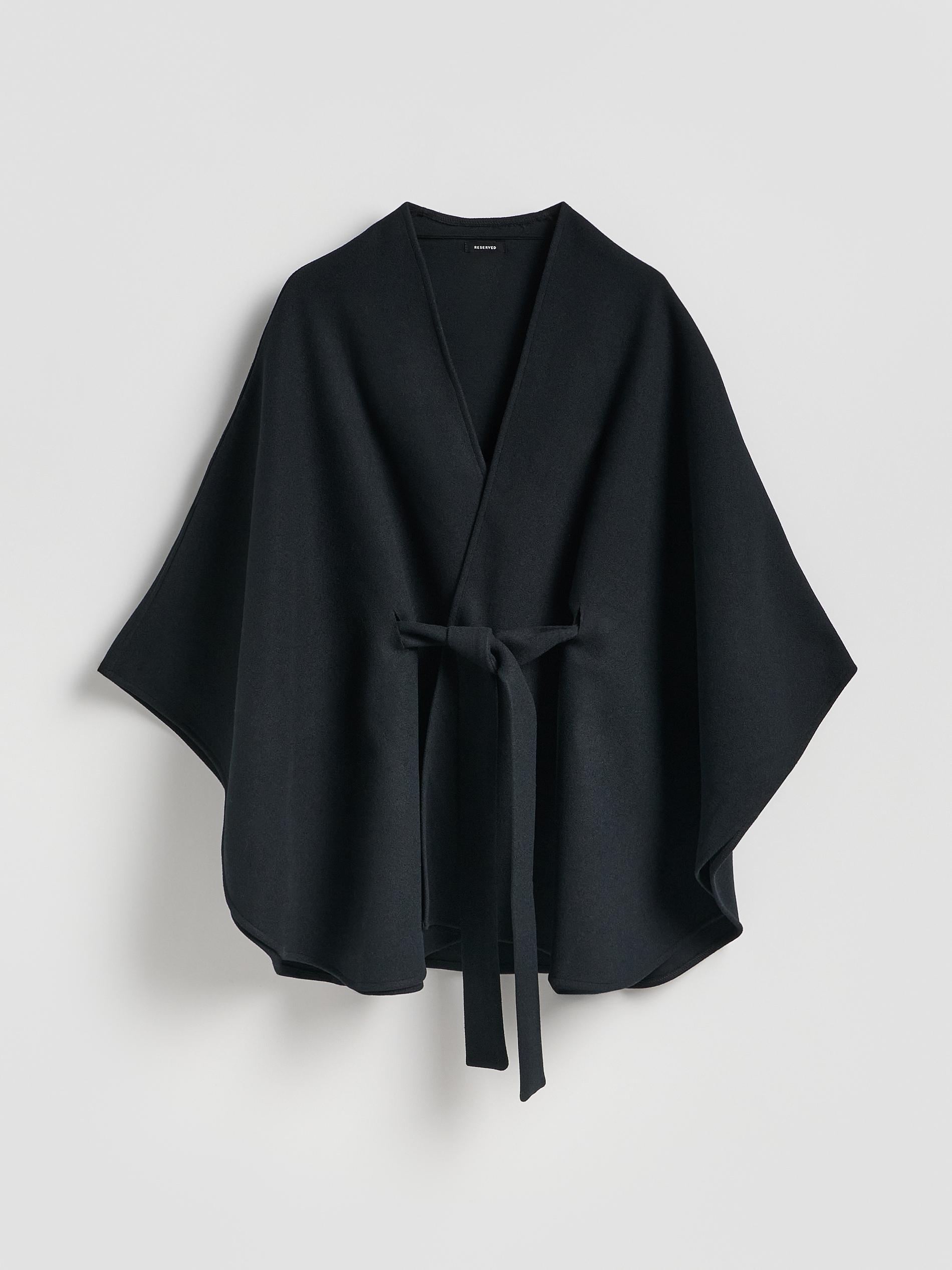 Black Poncho With Tie, Black, medium