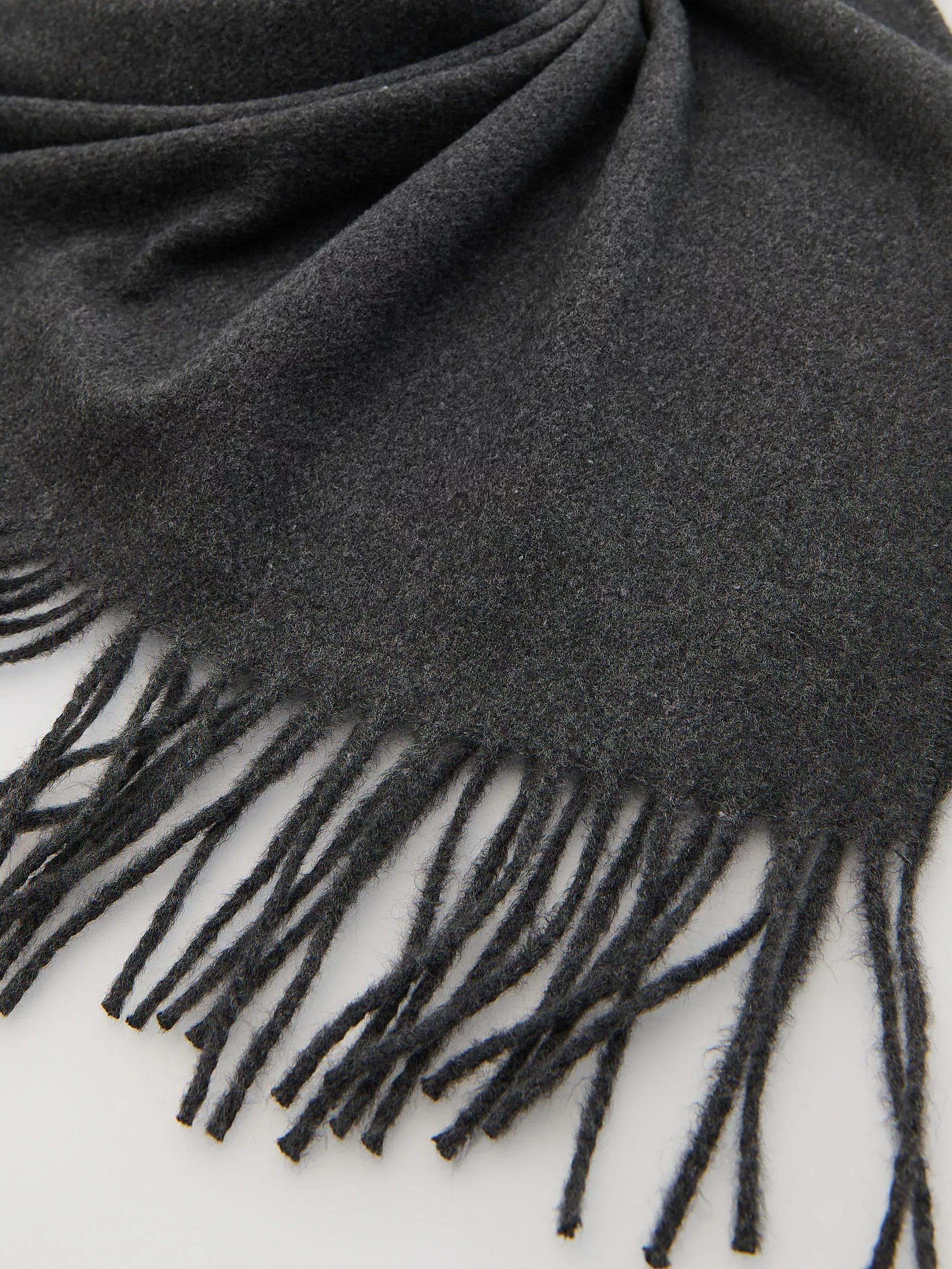 Grey Plain Scarf With Fringes, Grey, large image number 1