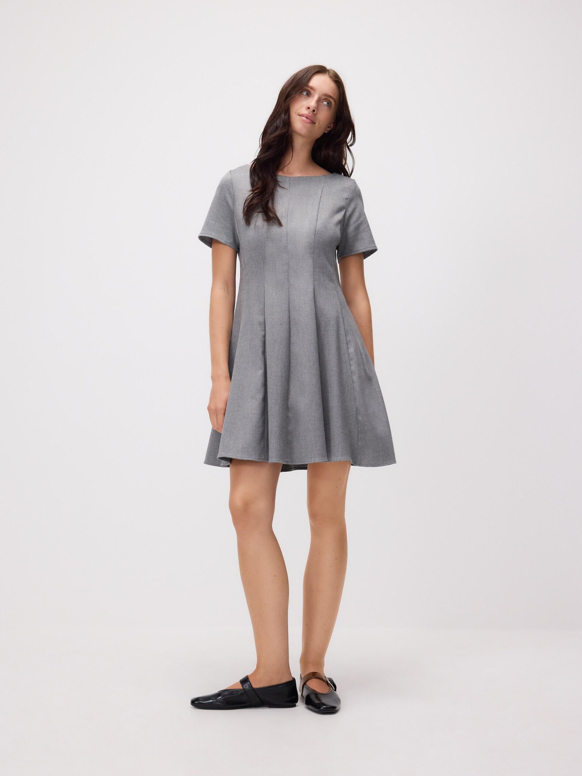 Grey Round Neck Mini Dress, Light grey, large image number 1