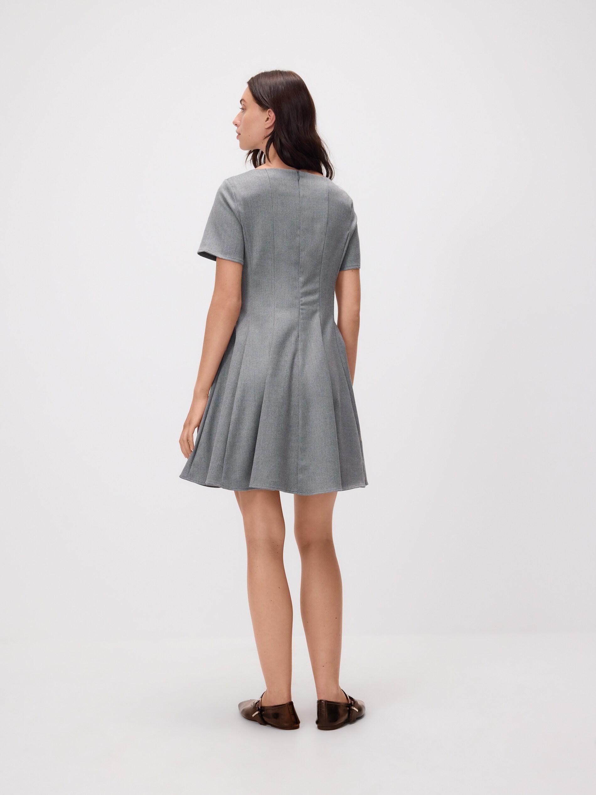 Grey Round Neck Mini Dress, Light grey, large image number 3