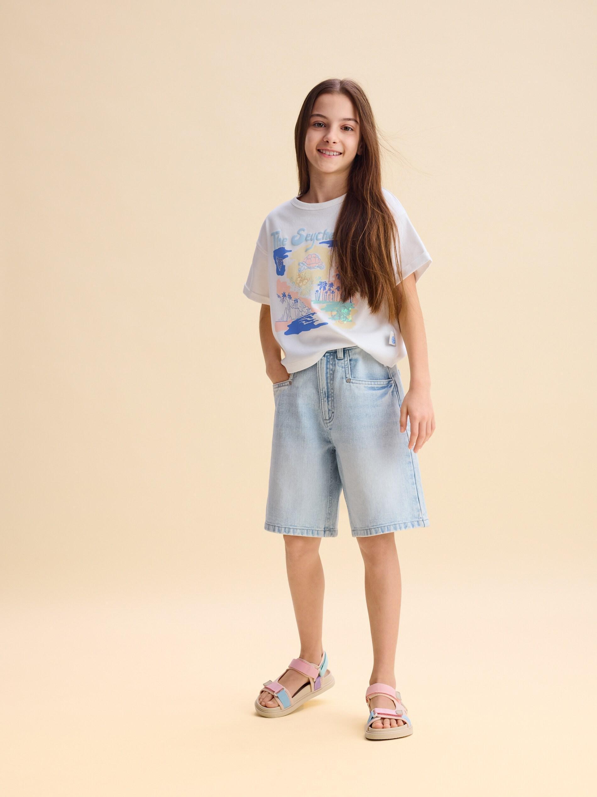Blue Denim Bermuda Shorts, Blue, medium