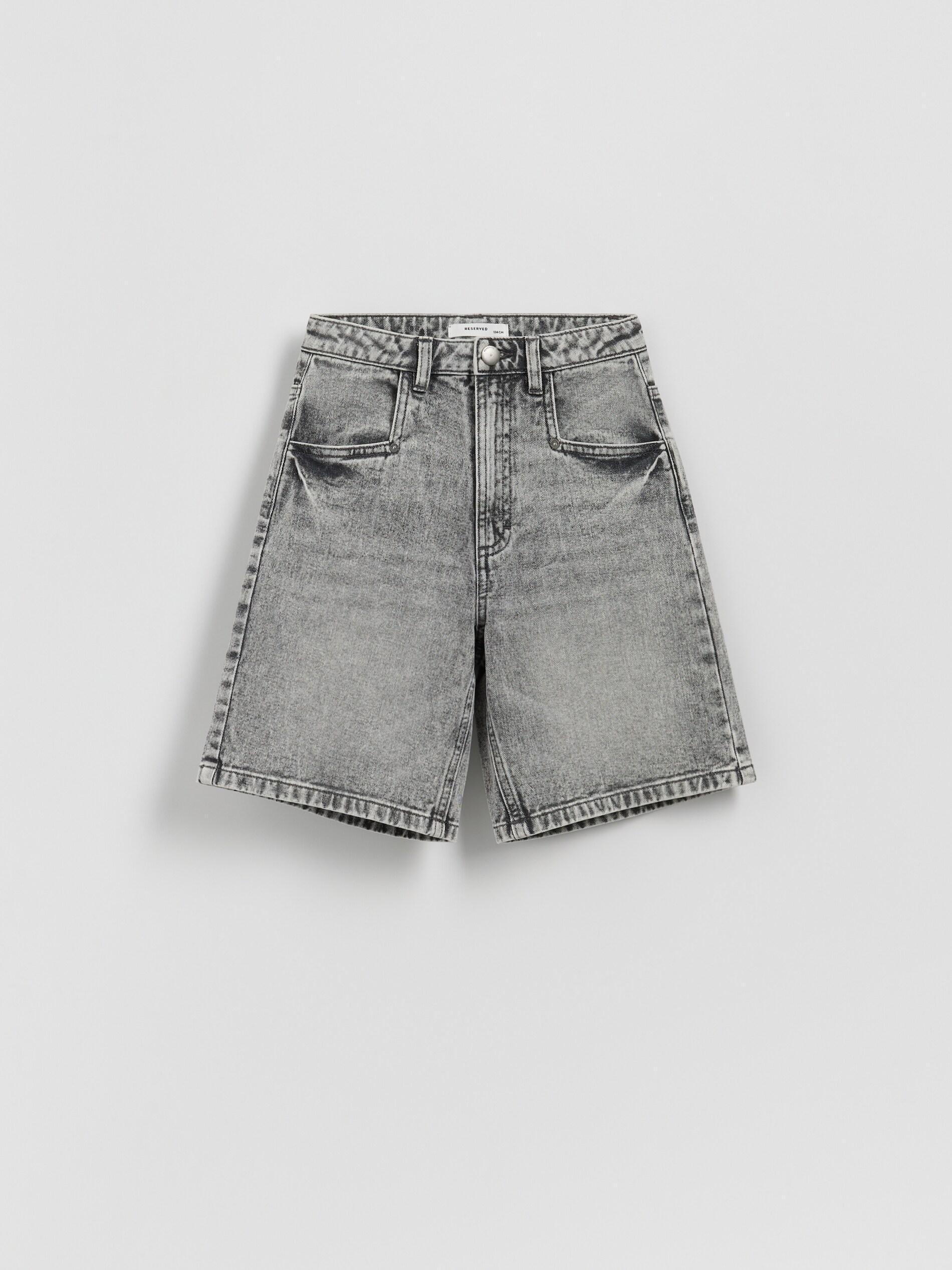 Grey Denim Bermuda Shorts, Light grey, large image number 0