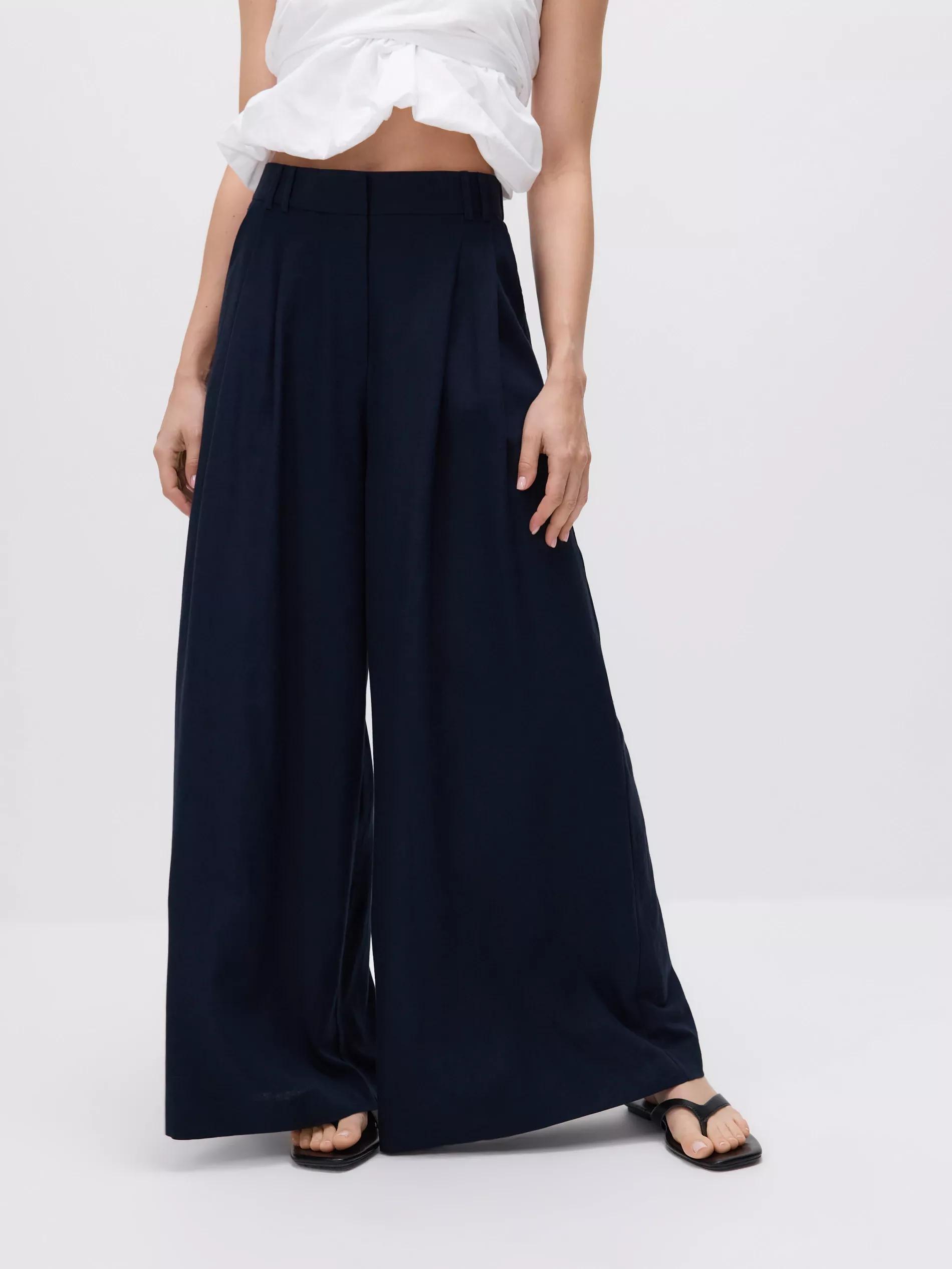Navy Wide Leg Trousers, , large image number 0