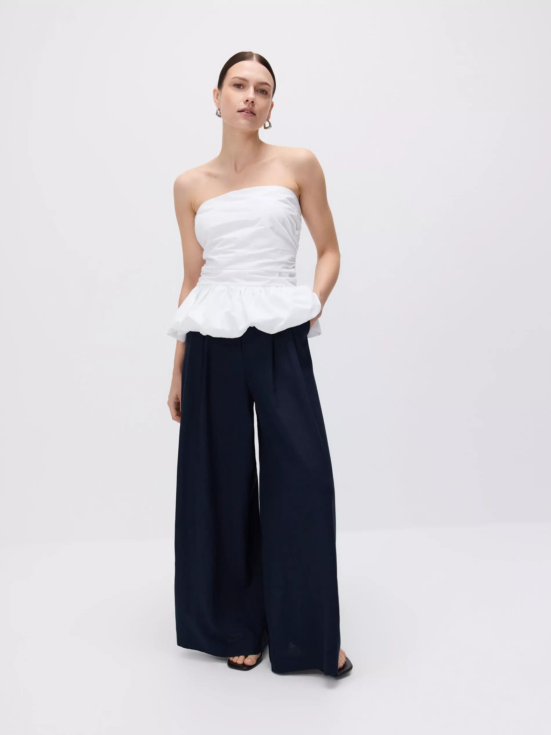 Navy Wide Leg Trousers, , large image number 1