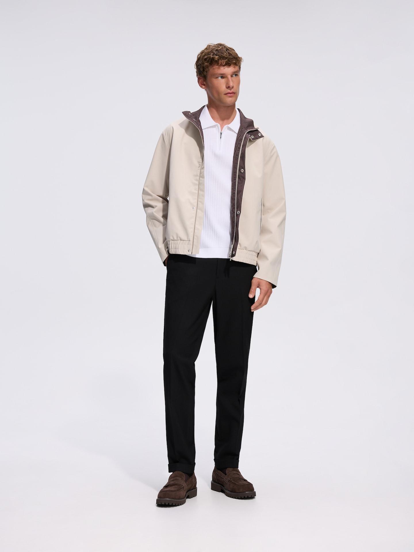 White Ribbed Polo Sweater, White, large image number 1