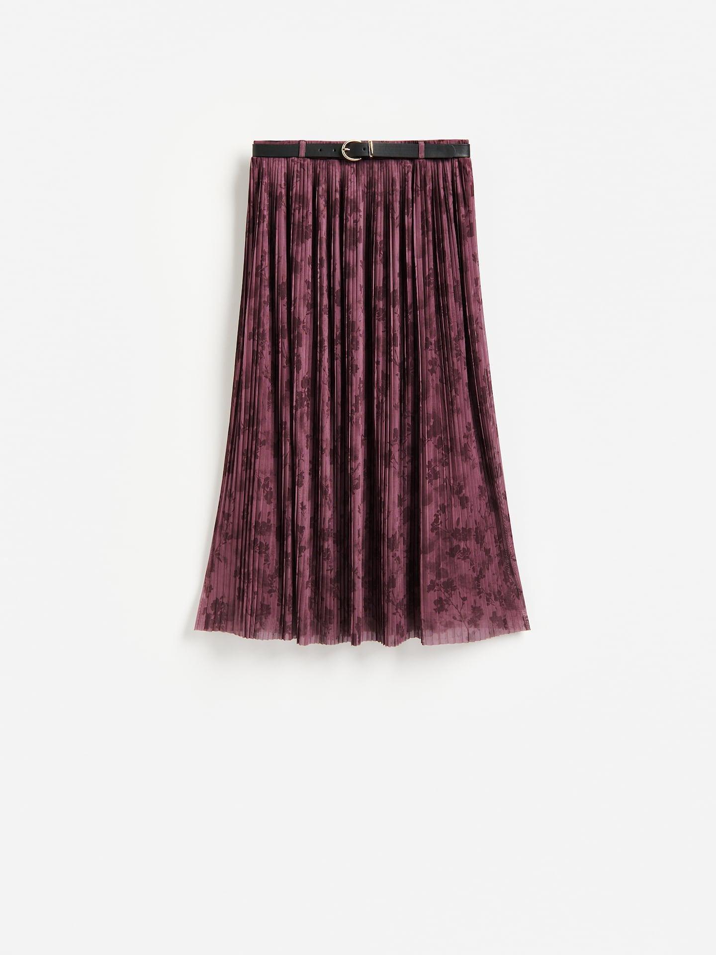Red Pleated Midi Skirt, Burgundy, large image number 0