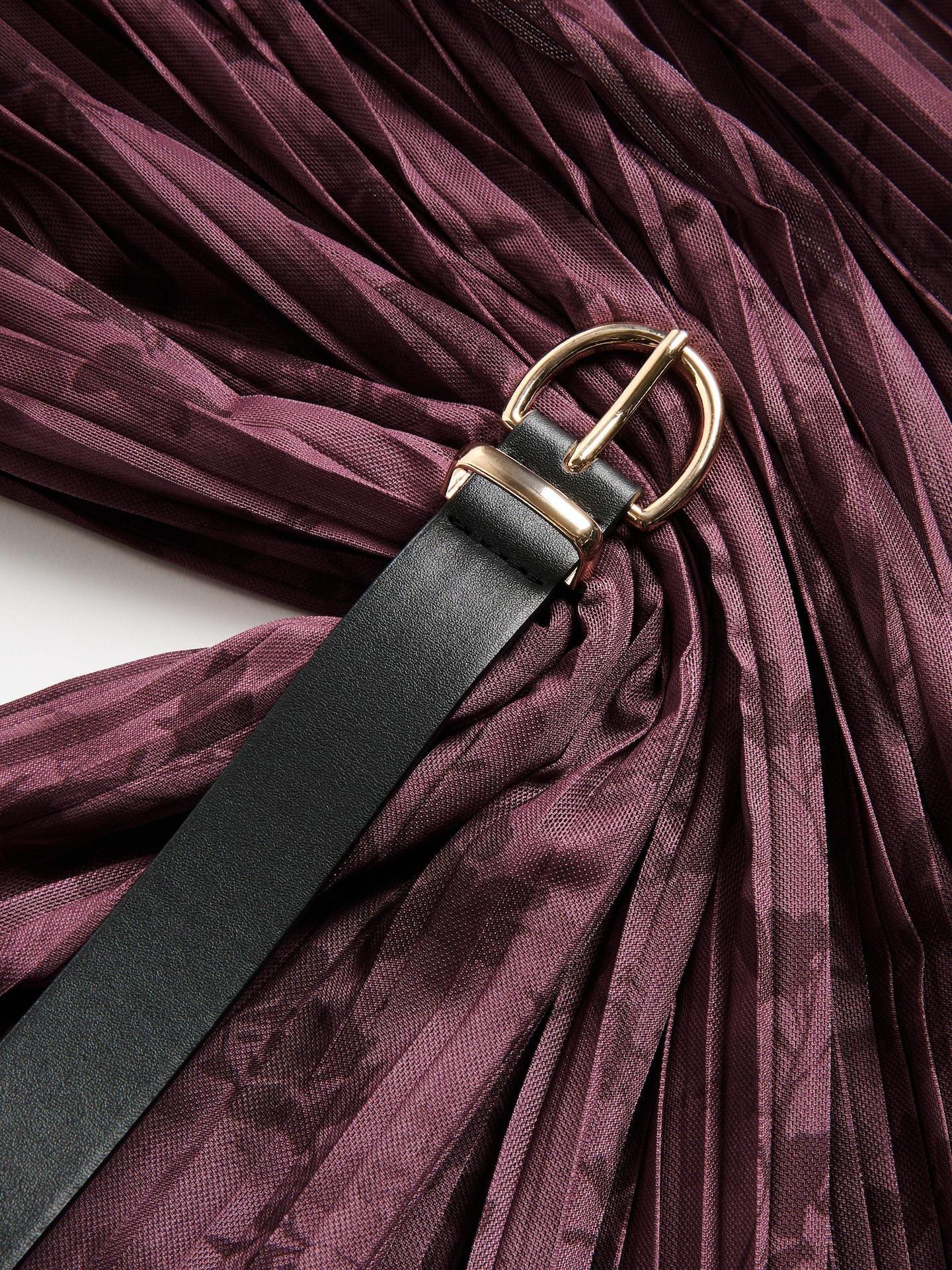 Red Pleated Midi Skirt, Burgundy, large image number 1