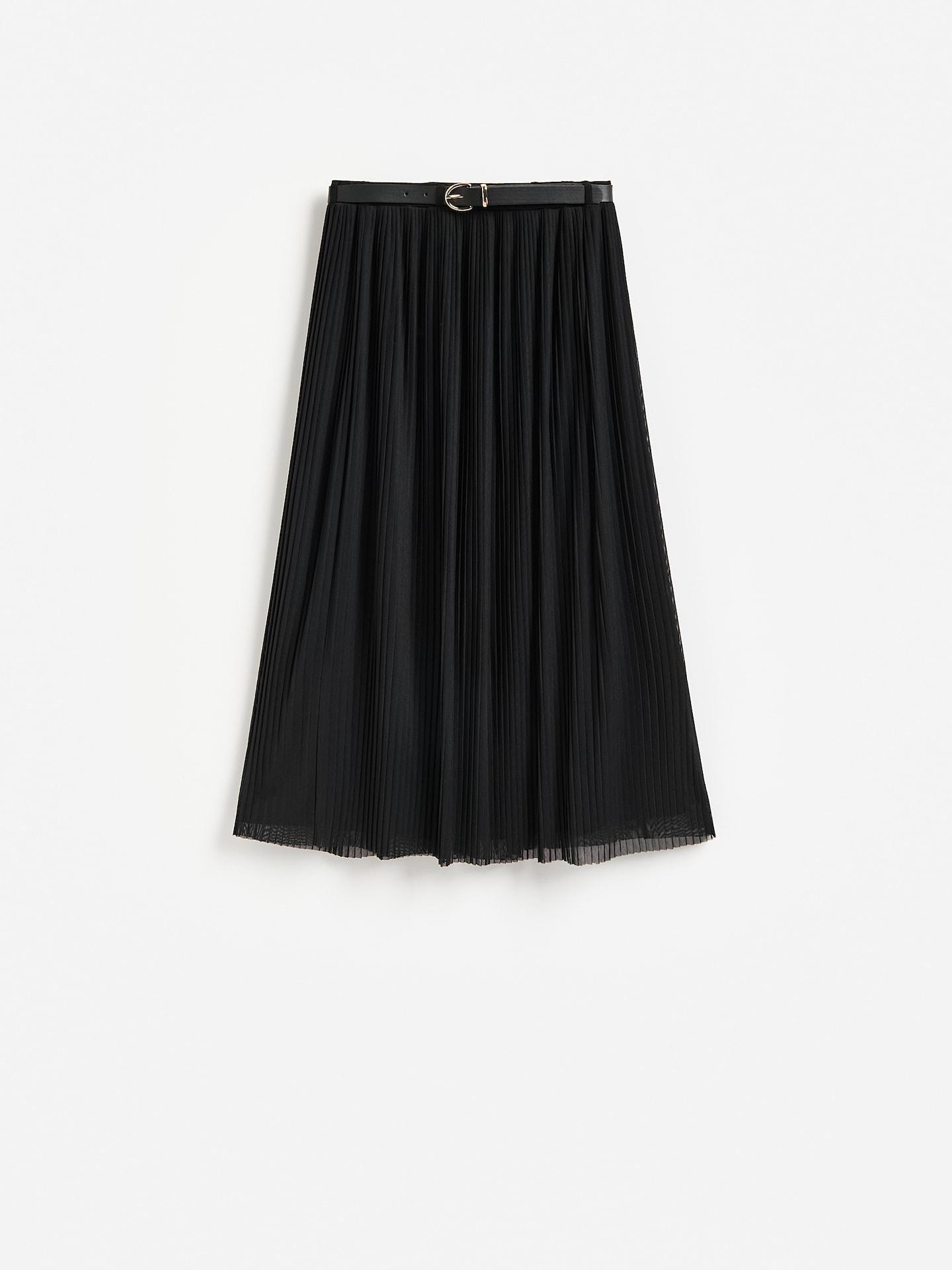 Black Pleated Midi Skirt, Black, large image number 0