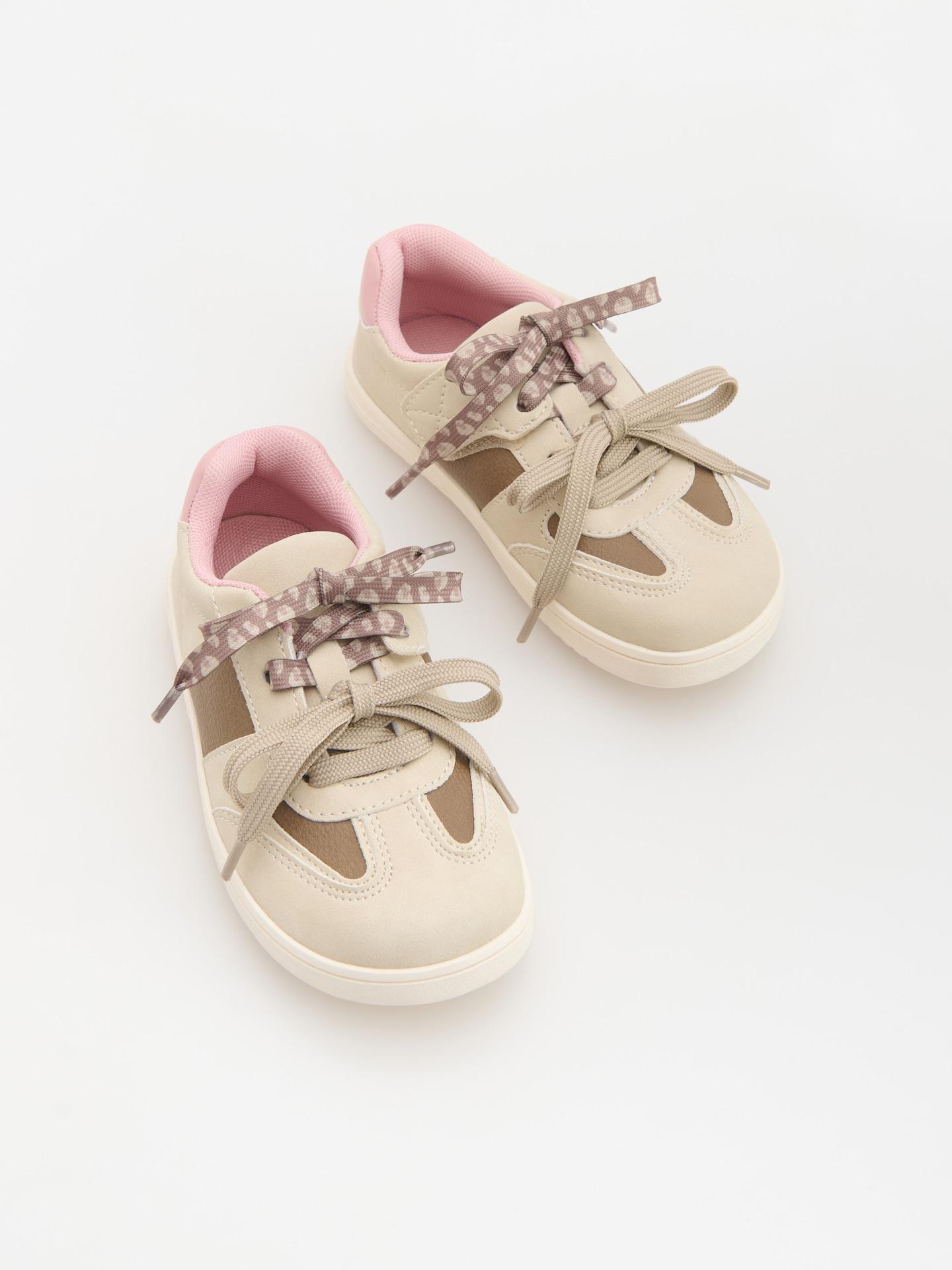 Beige Leather Imitation Trainers, Beige, large image number 0