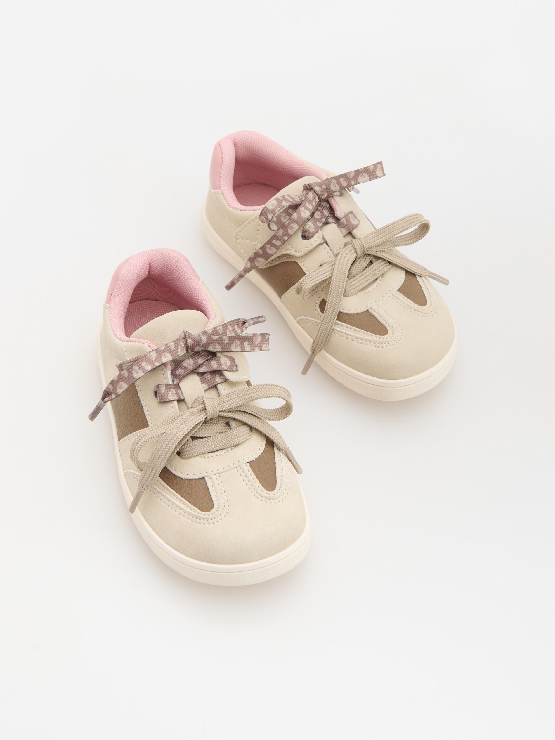 Beige Leather Imitation Trainers, Beige, medium