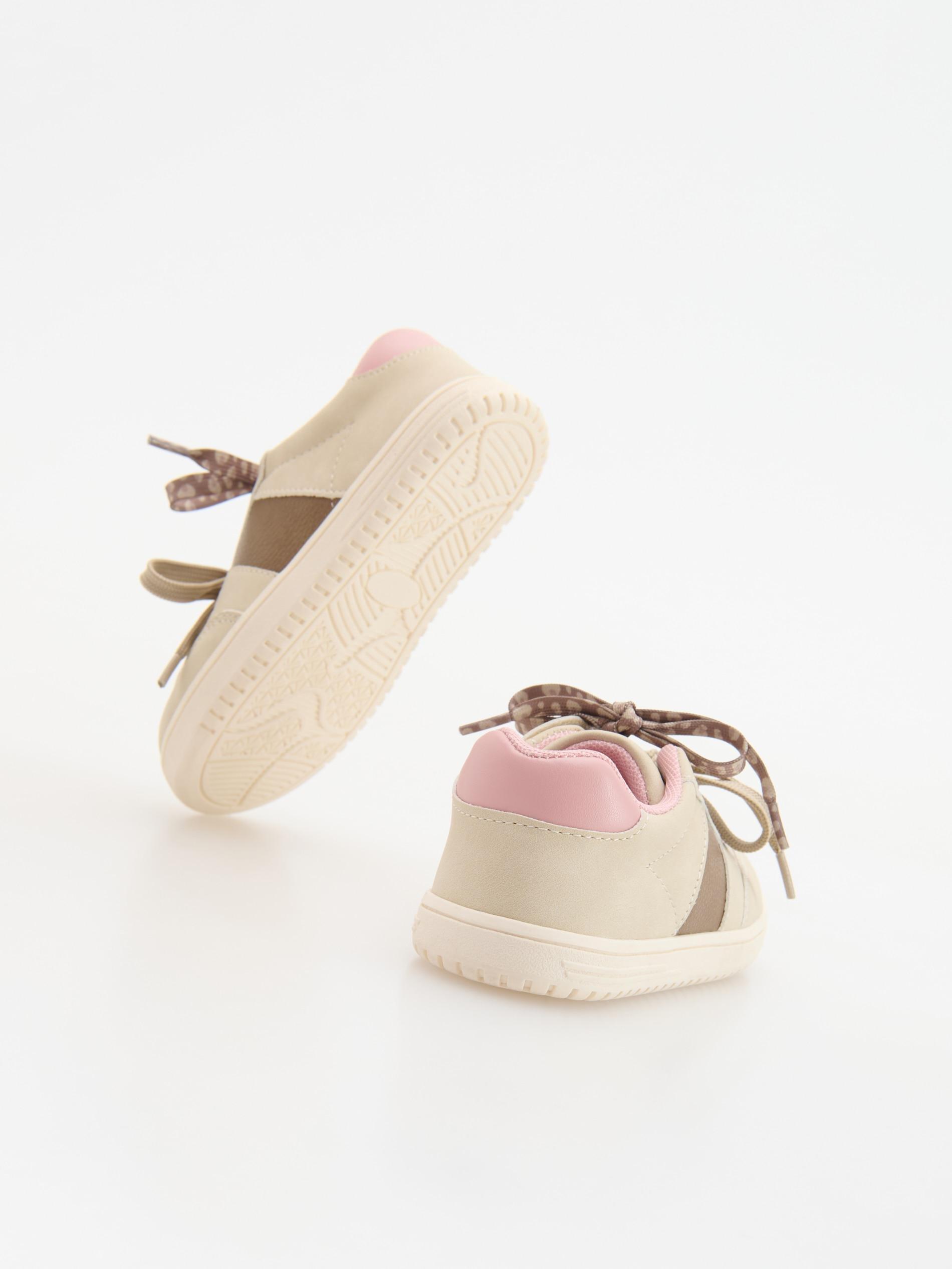 Beige Leather Imitation Trainers, Beige, medium