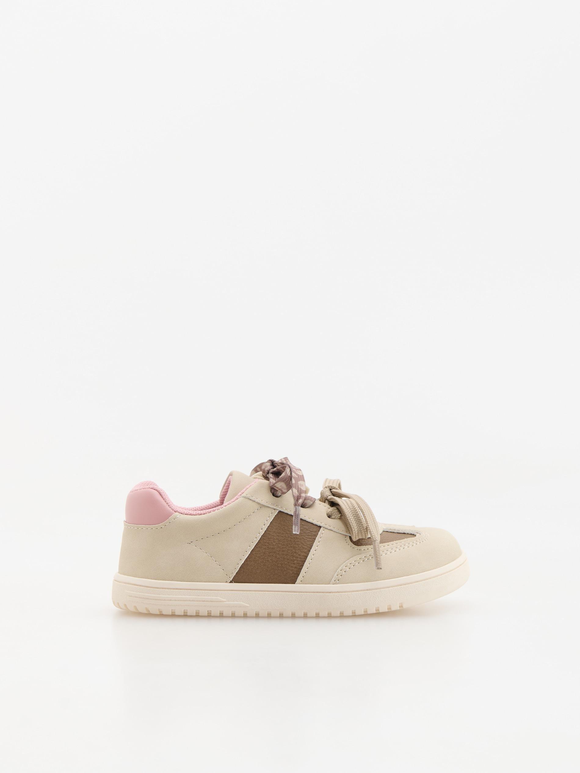 Beige Leather Imitation Trainers, Beige, medium