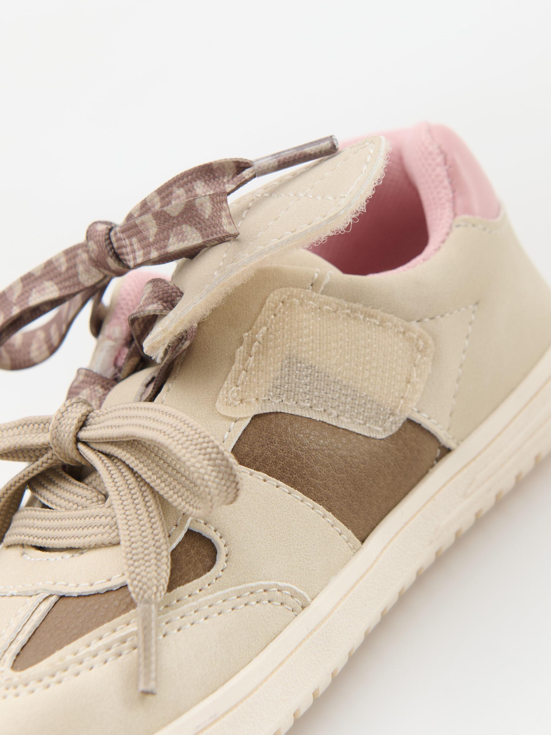 Beige Leather Imitation Trainers, Beige, large image number 3