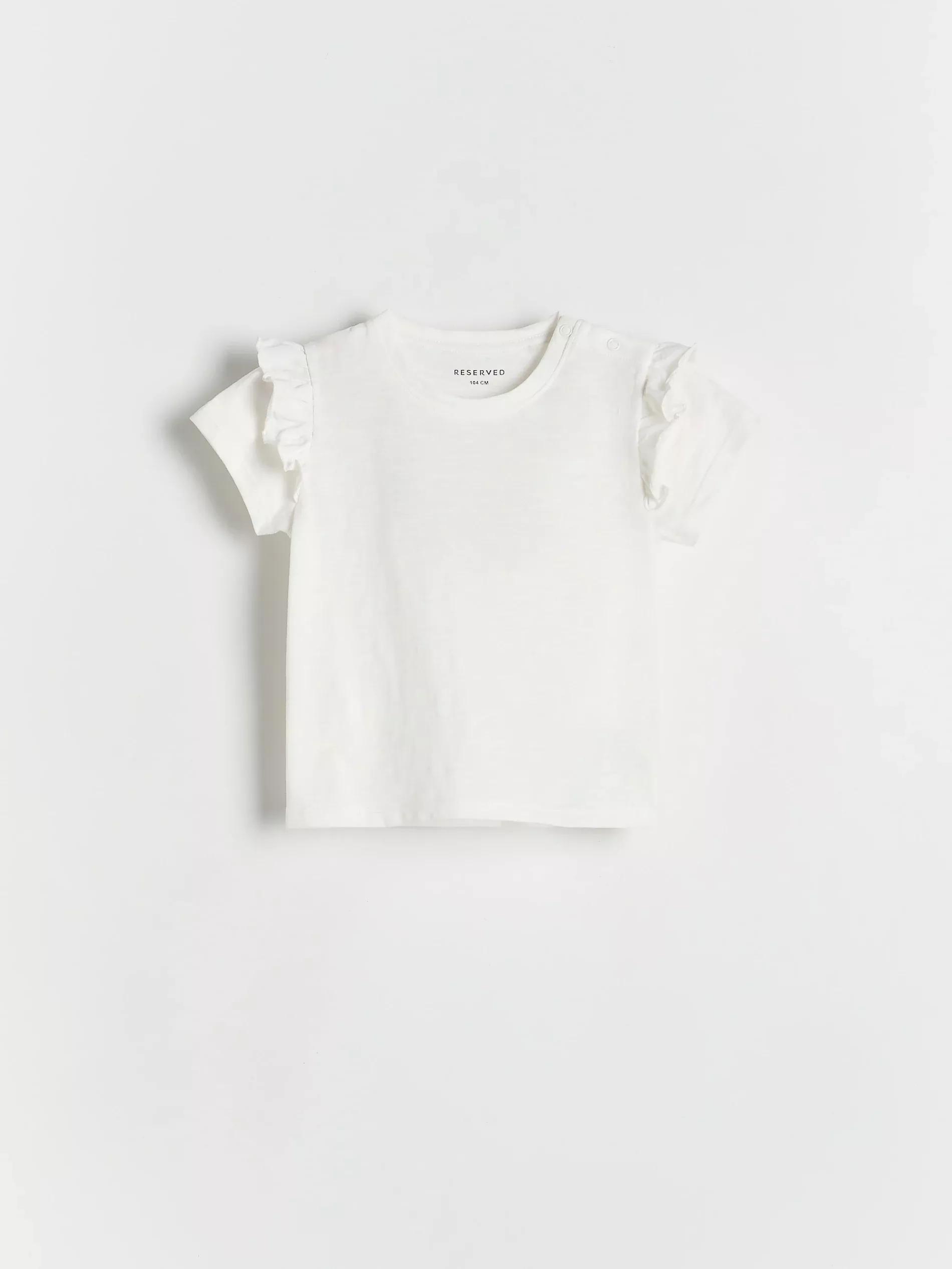 Cream Cotton T-Shirt With Ruffle Details, Kids Girls, , large image number 0