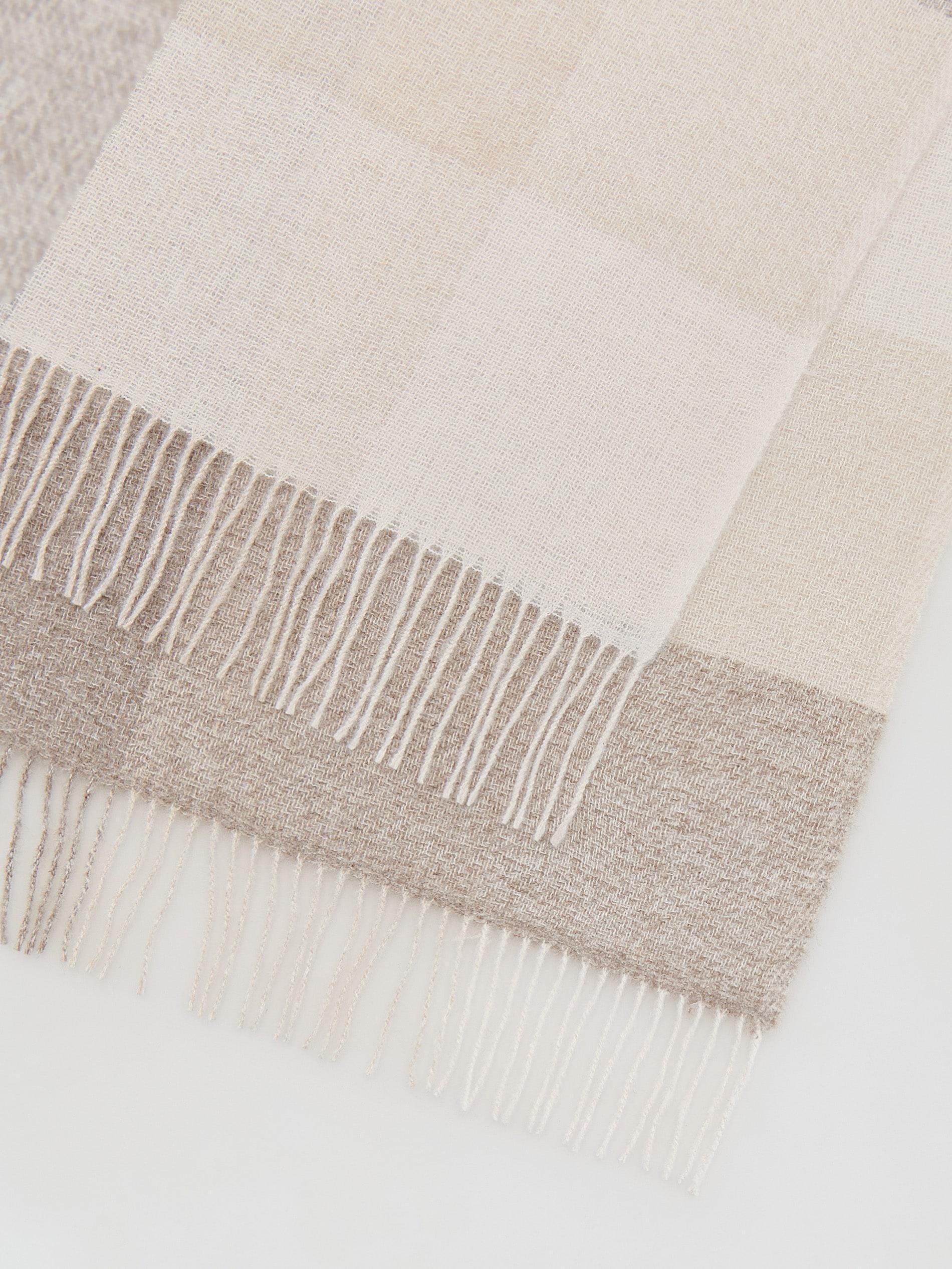 Wheat Plaid Scarf With Fringes, Beige, large image number 1