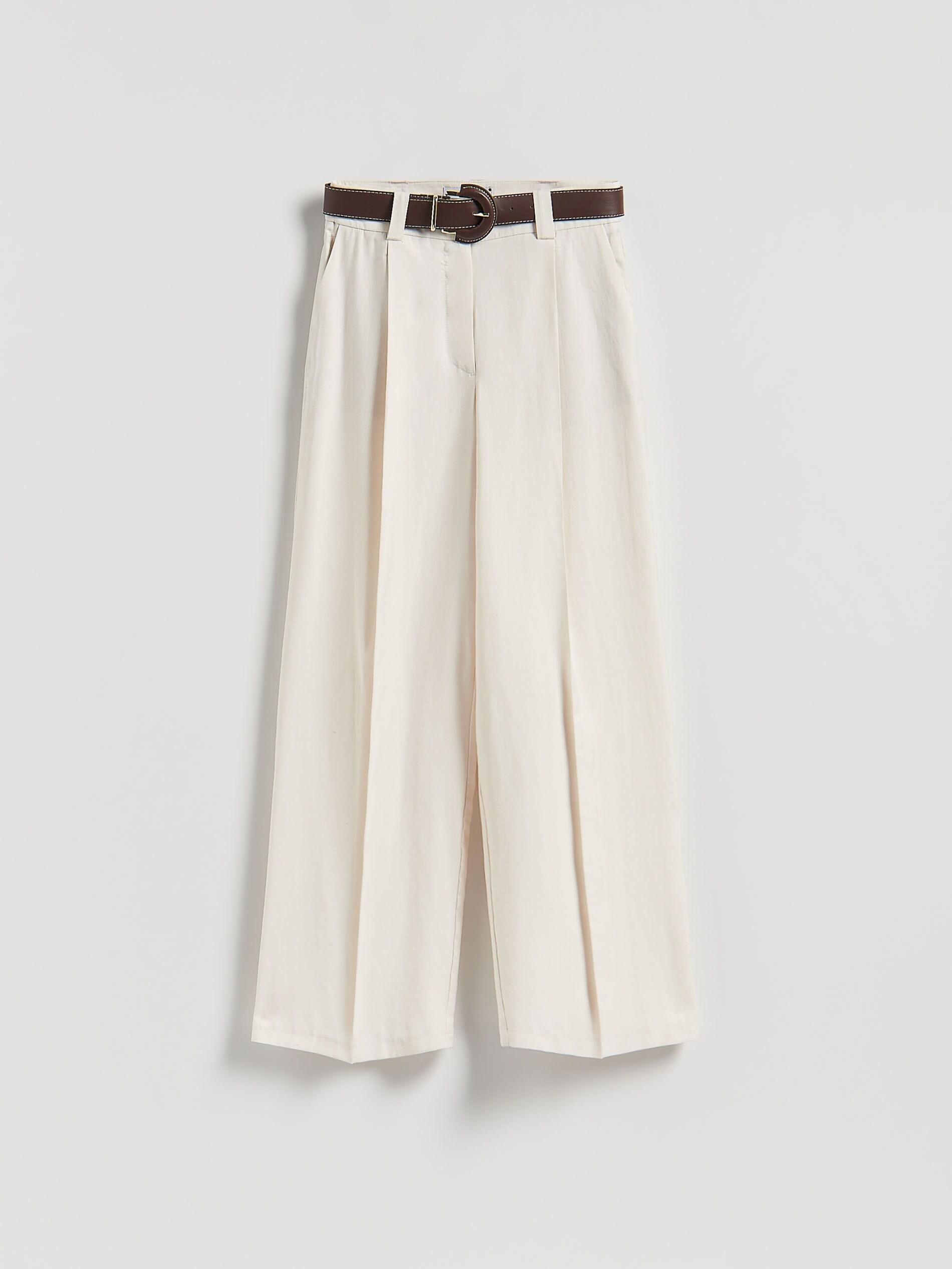 Cream Wide-Leg Modal Blend Trousers, Ivory, large image number 0