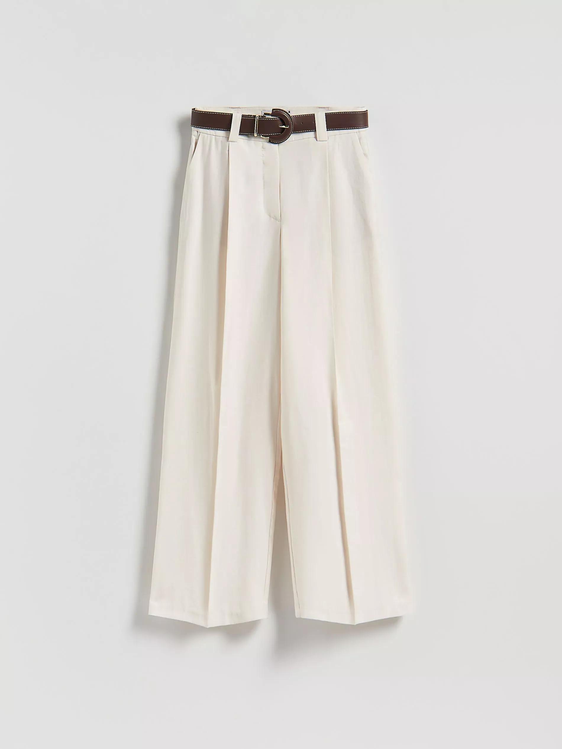 Cream Wide-Leg Modal Blend Trousers, Ivory, medium