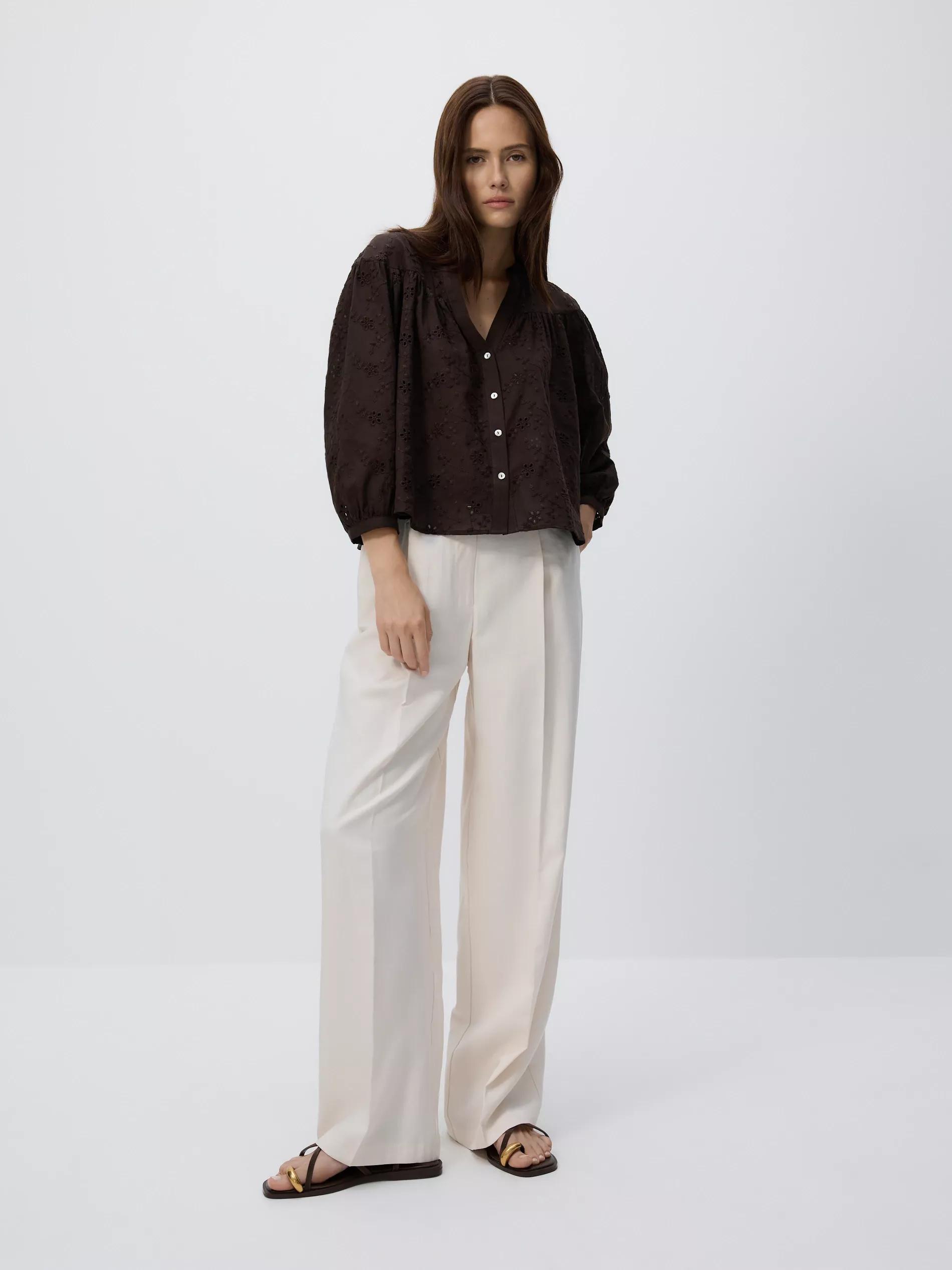 Cream Wide-Leg Modal Blend Trousers, Ivory, medium