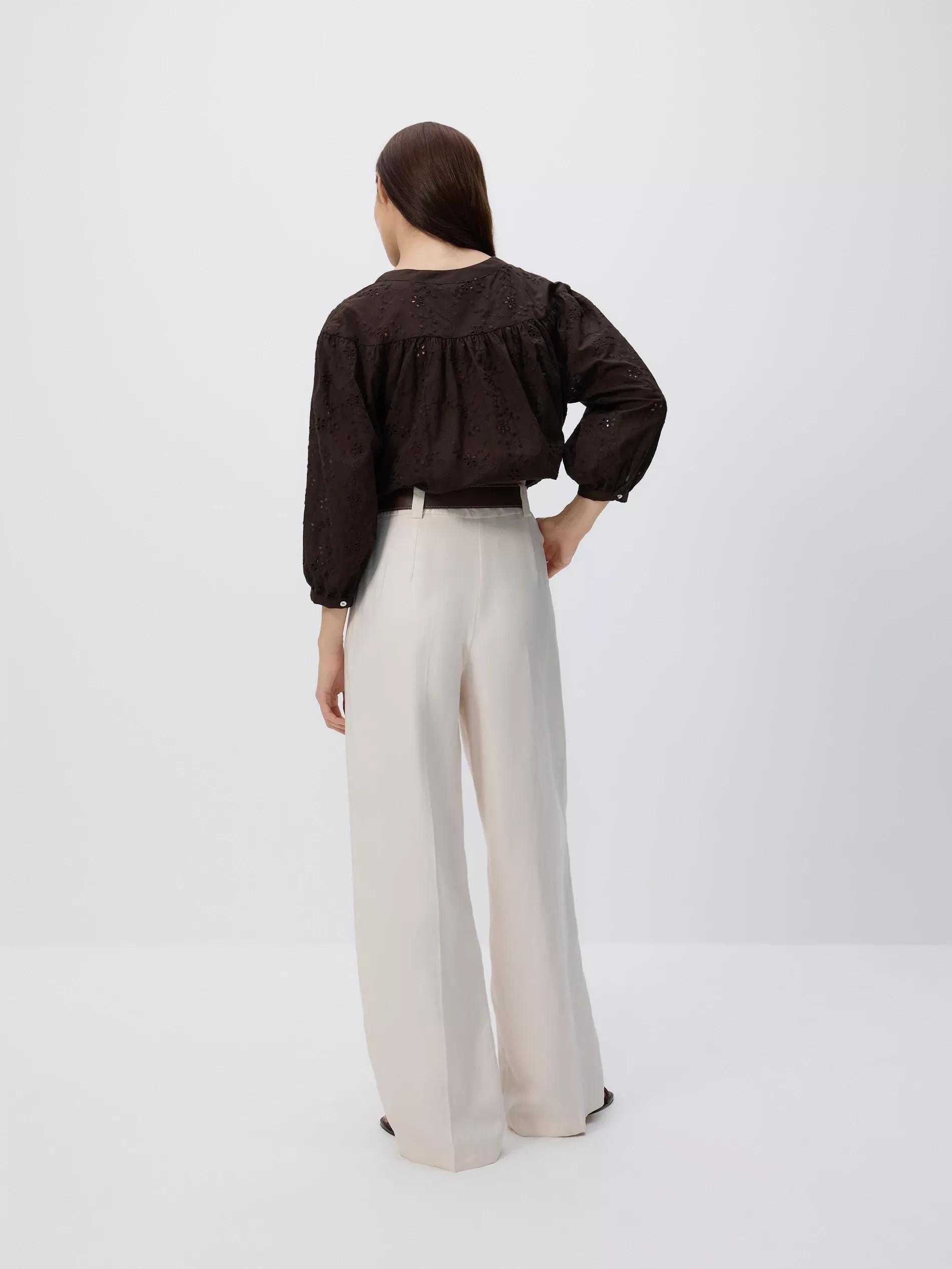 Cream Wide-Leg Modal Blend Trousers, Ivory, large image number 3