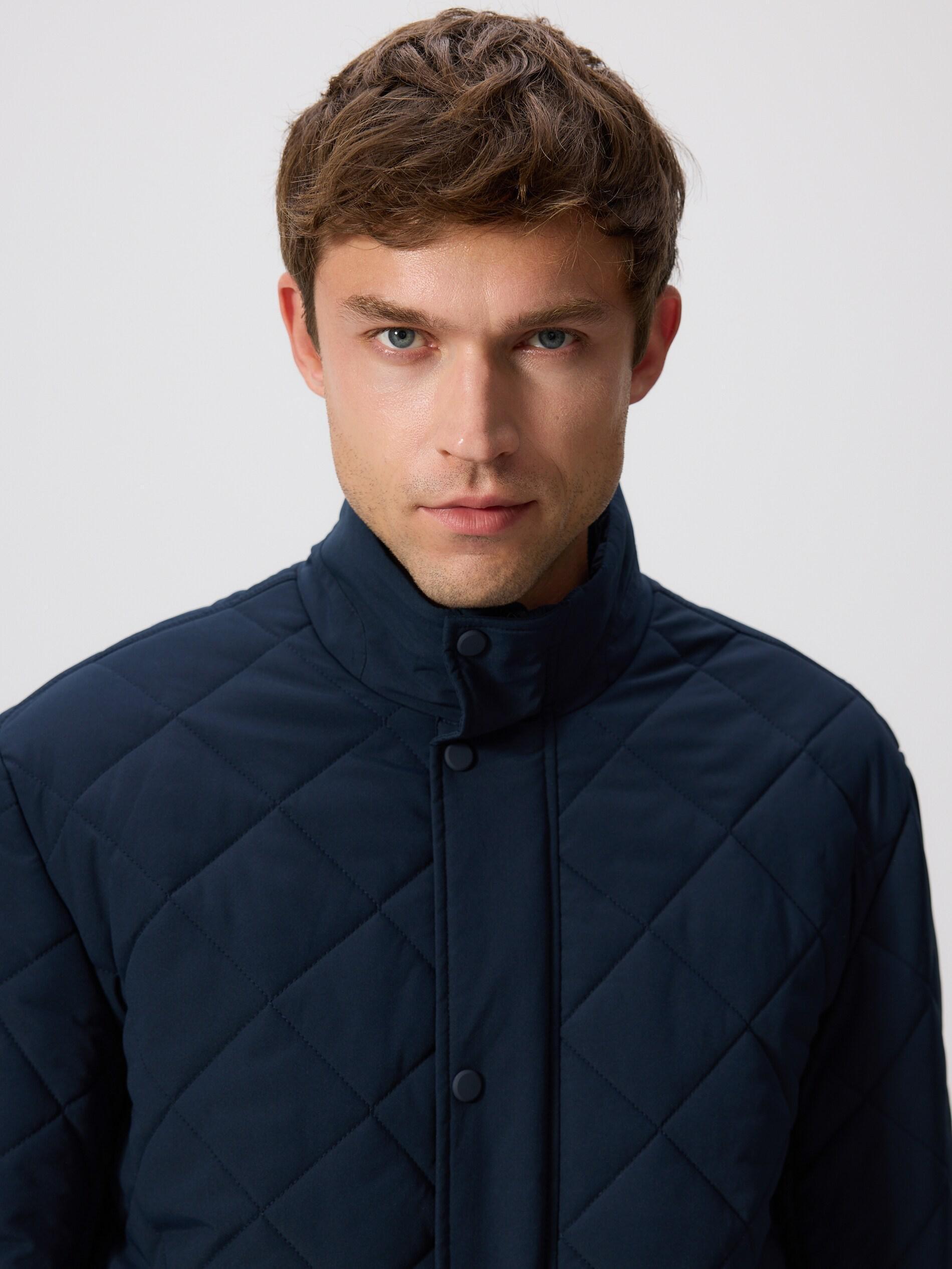 Navy Quilted Jacket With Stand Up Collar, Navy, large image number 1
