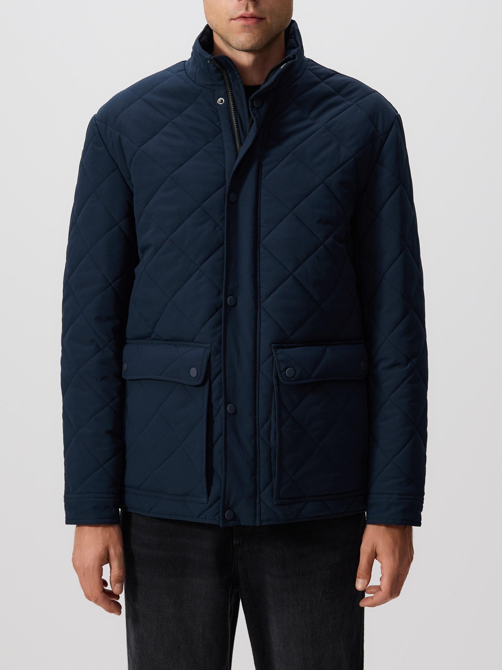 Navy Quilted Jacket With Stand Up Collar, Navy, large image number 2