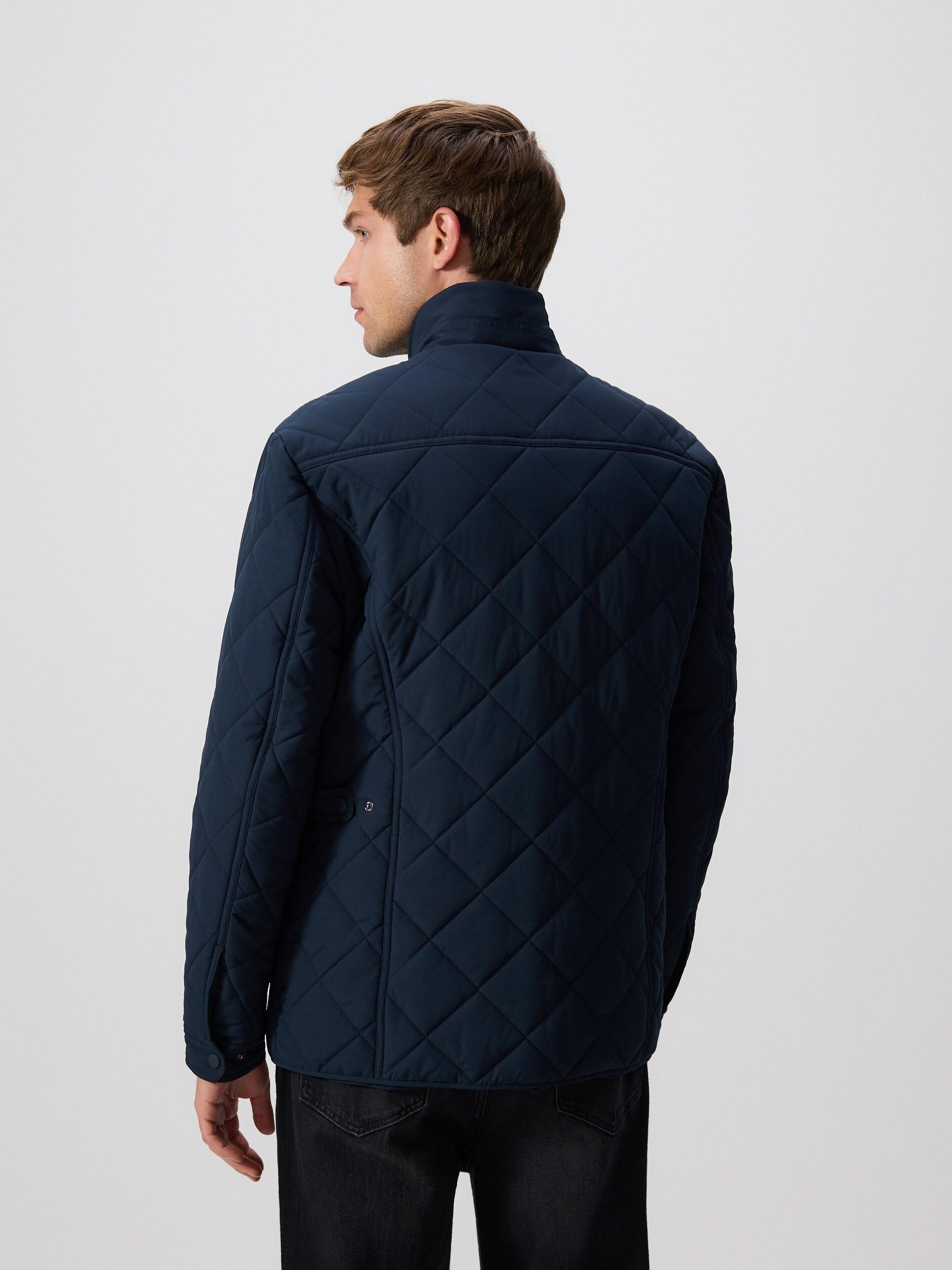 Navy Quilted Jacket With Stand Up Collar, Navy, large image number 3