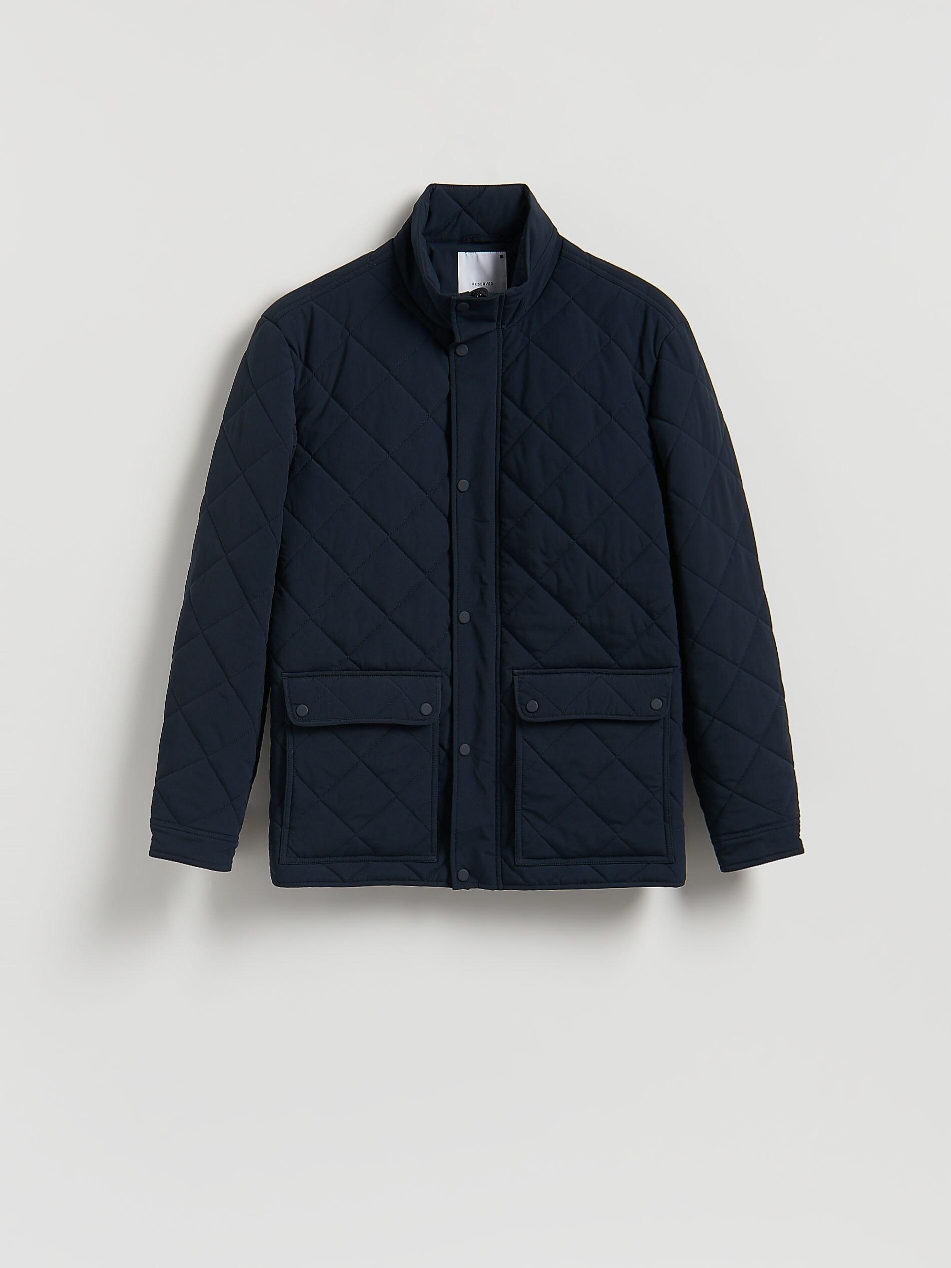 Navy Quilted Jacket With Stand Up Collar, Navy, large image number 4