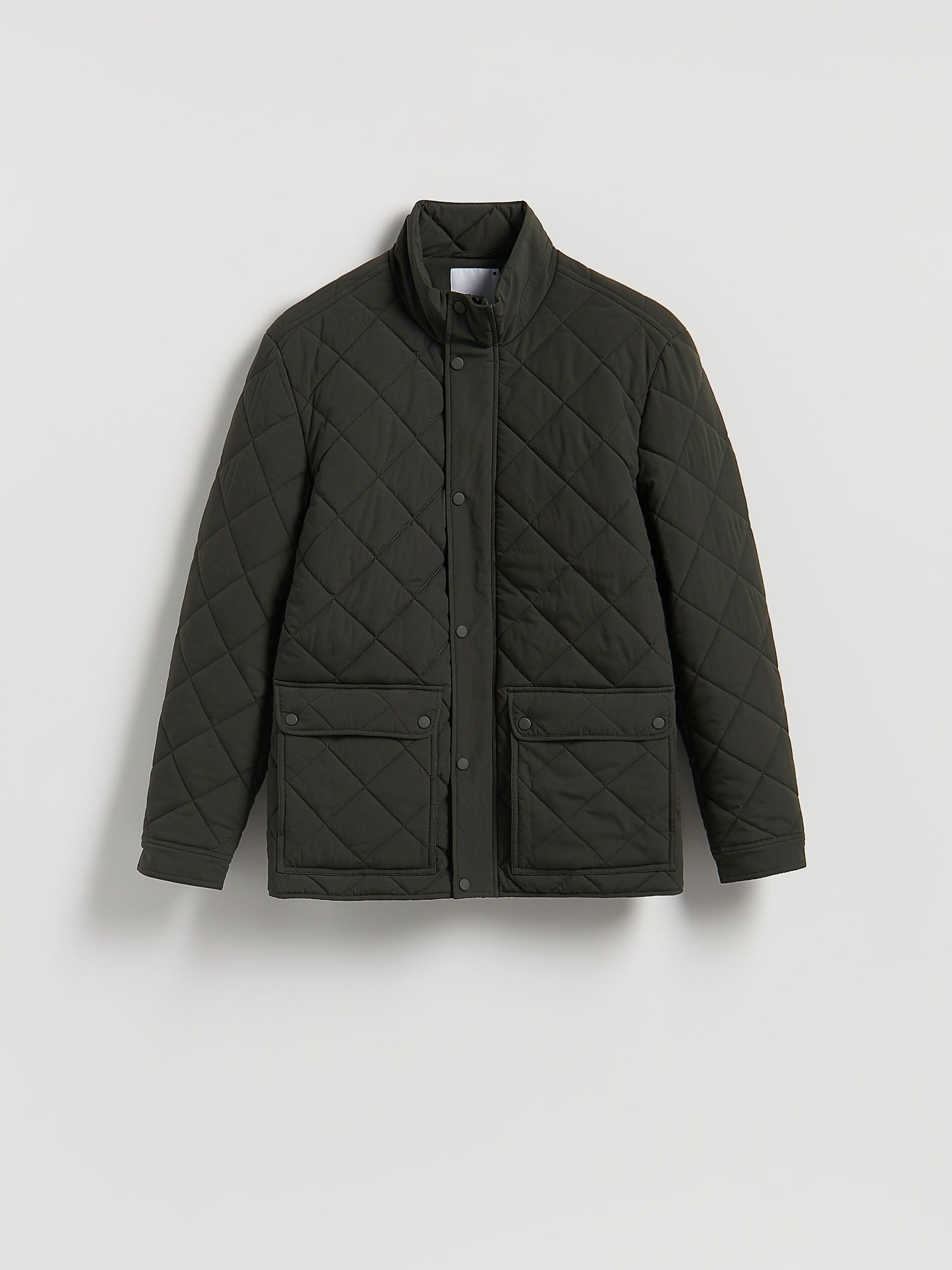 Green Quilted Jacket With Stand Up Collar, Khaki, large image number 4