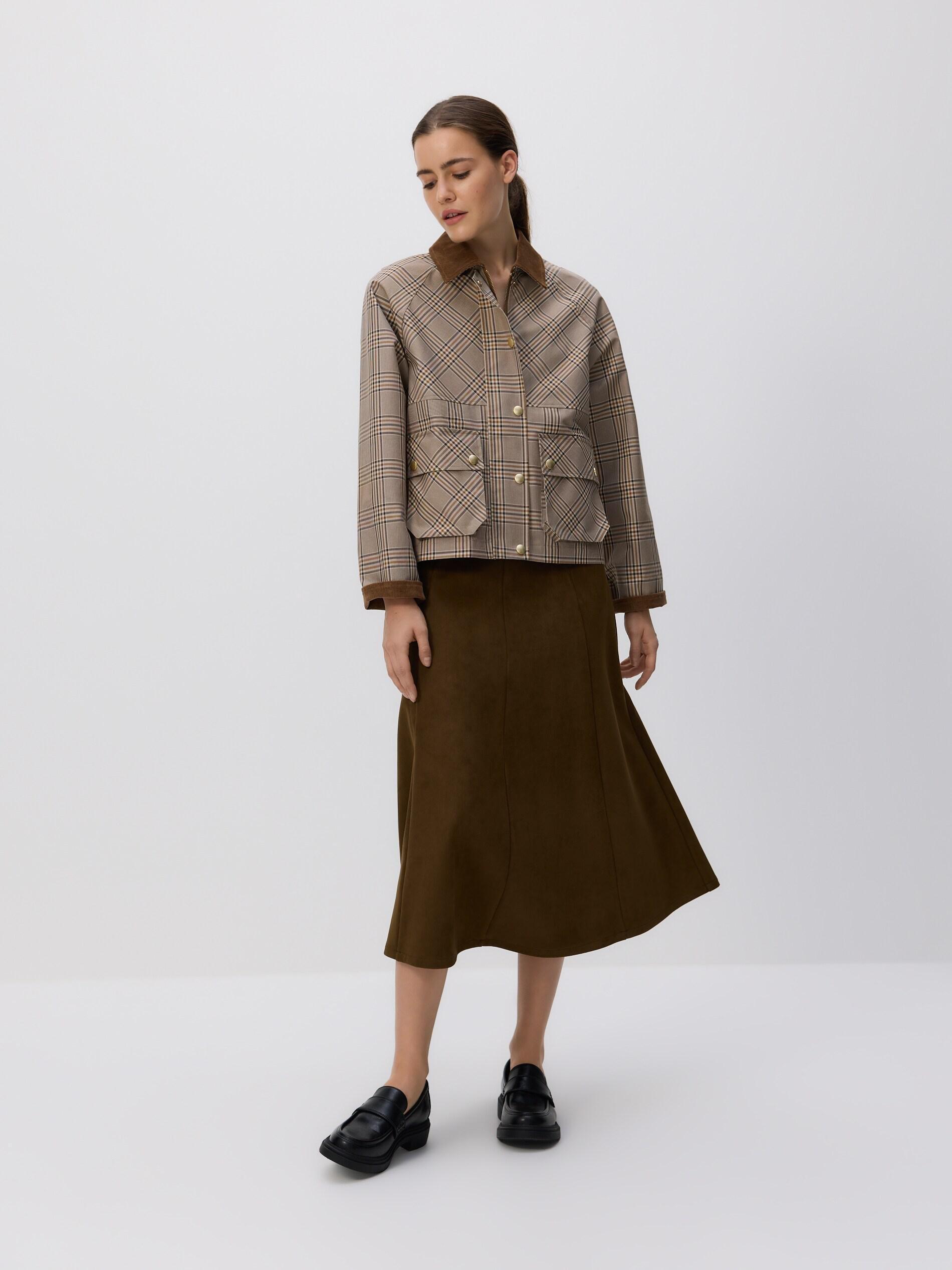 Green Faux Suede Midi Skirt, Khaki, large image number 0