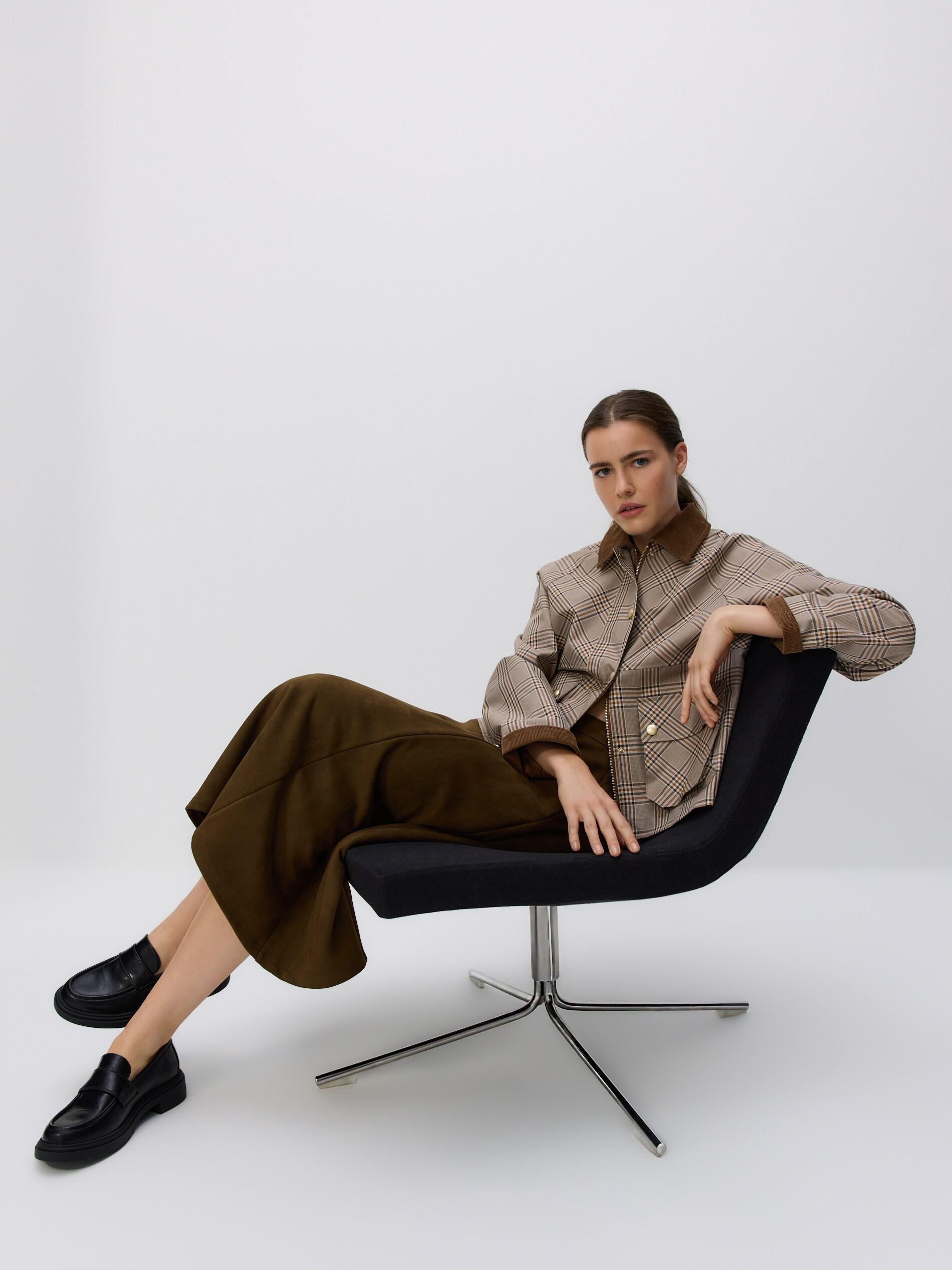 Green Faux Suede Midi Skirt, Khaki, large image number 2