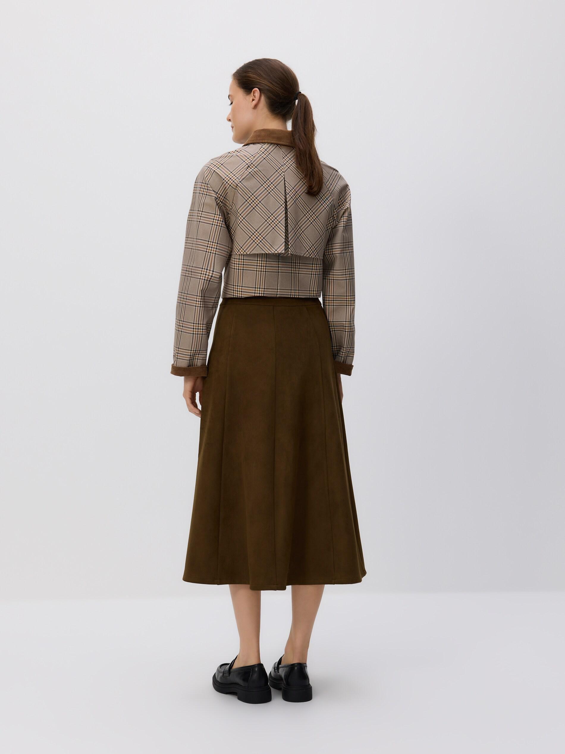 Green Faux Suede Midi Skirt, Khaki, large image number 3