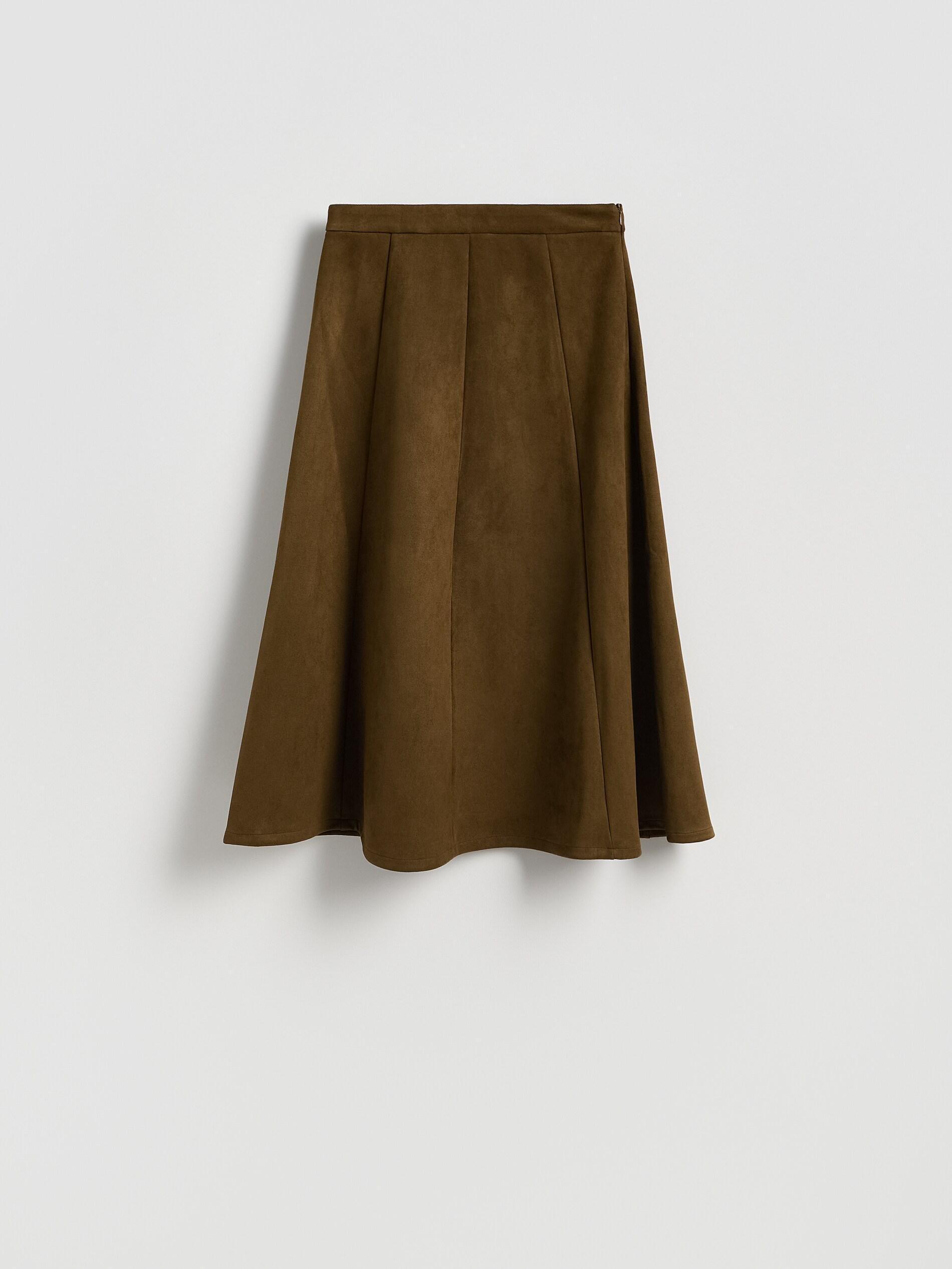 Green Faux Suede Midi Skirt, Khaki, large image number 4