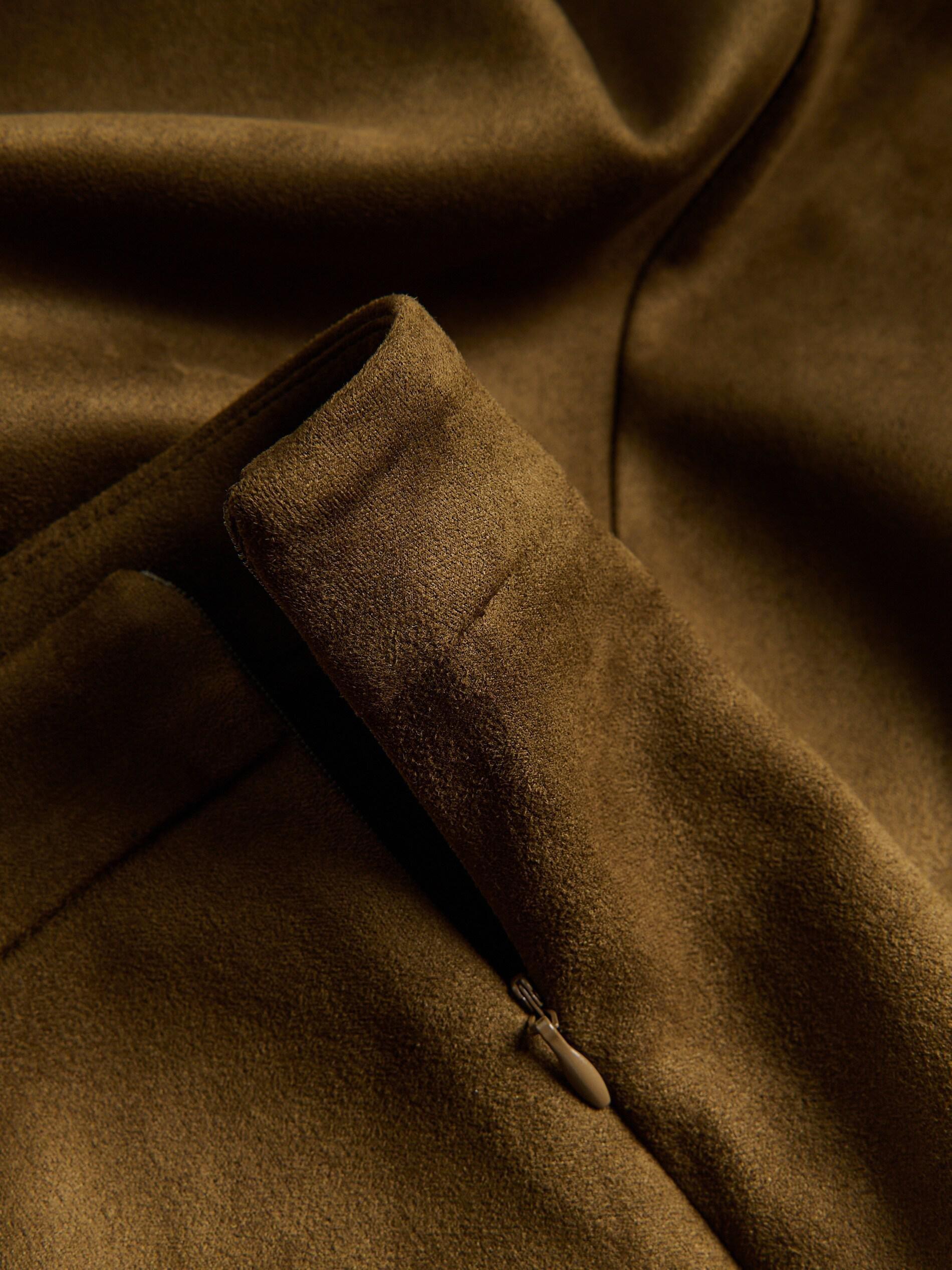 Green Faux Suede Midi Skirt, Khaki, large image number 5