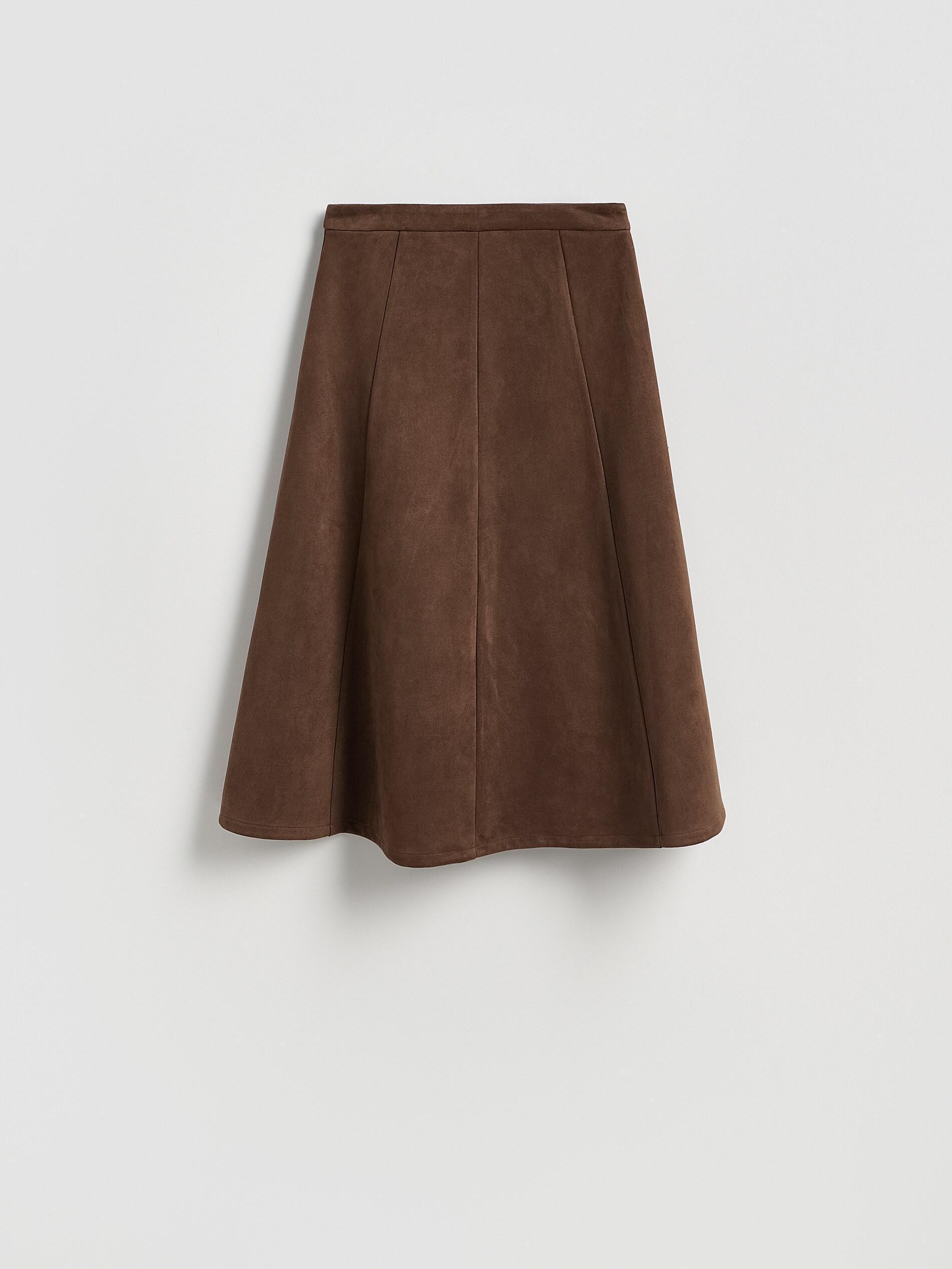 Brown Faux Suede Midi Skirt, Brown, large image number 3