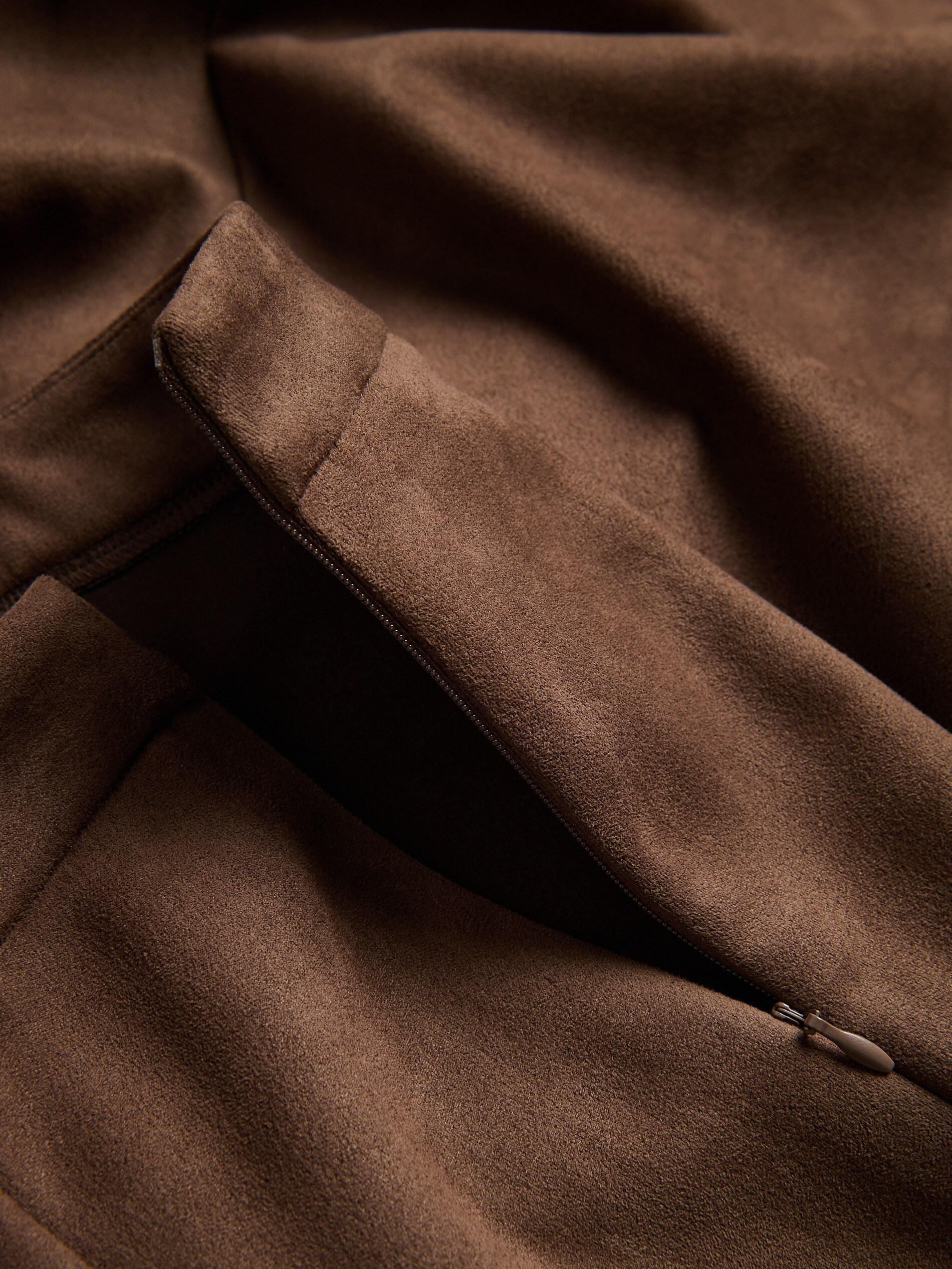 Brown Faux Suede Midi Skirt, Brown, large image number 4