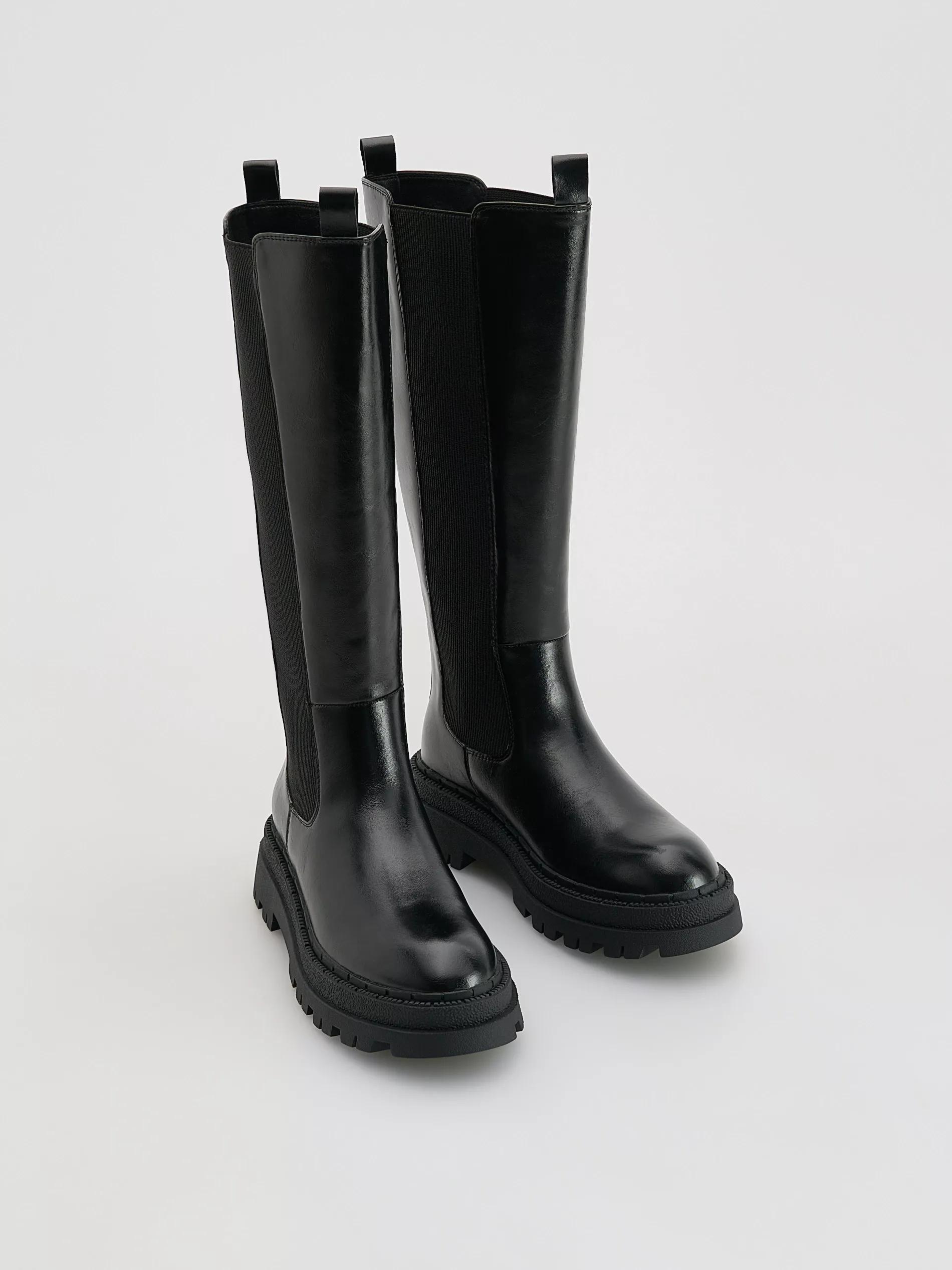 Black Over-The-Knee Boots With Elasticated Upper, Black, medium
