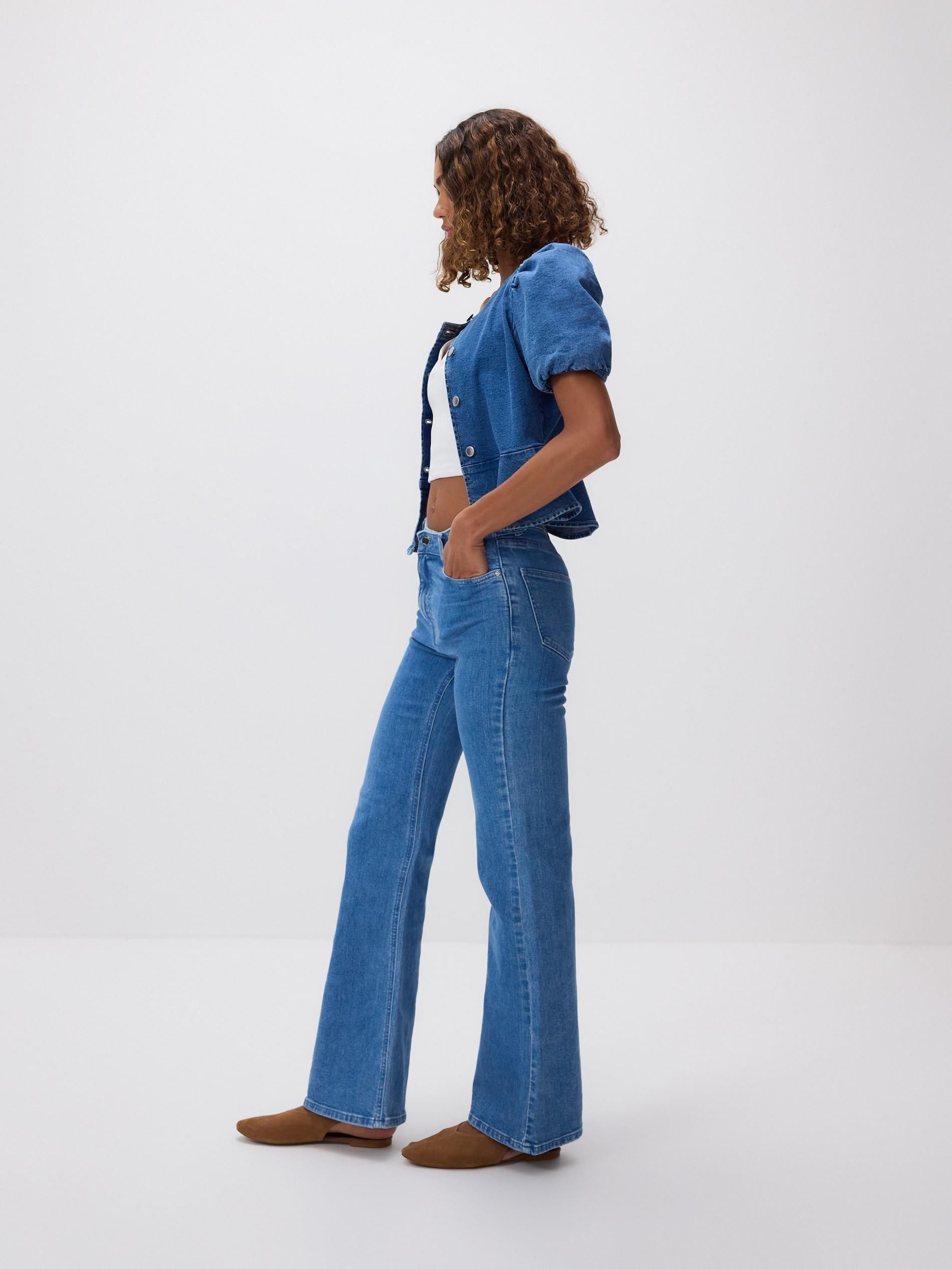Blue Jeans High Waist Flare Jeans, Blue, medium