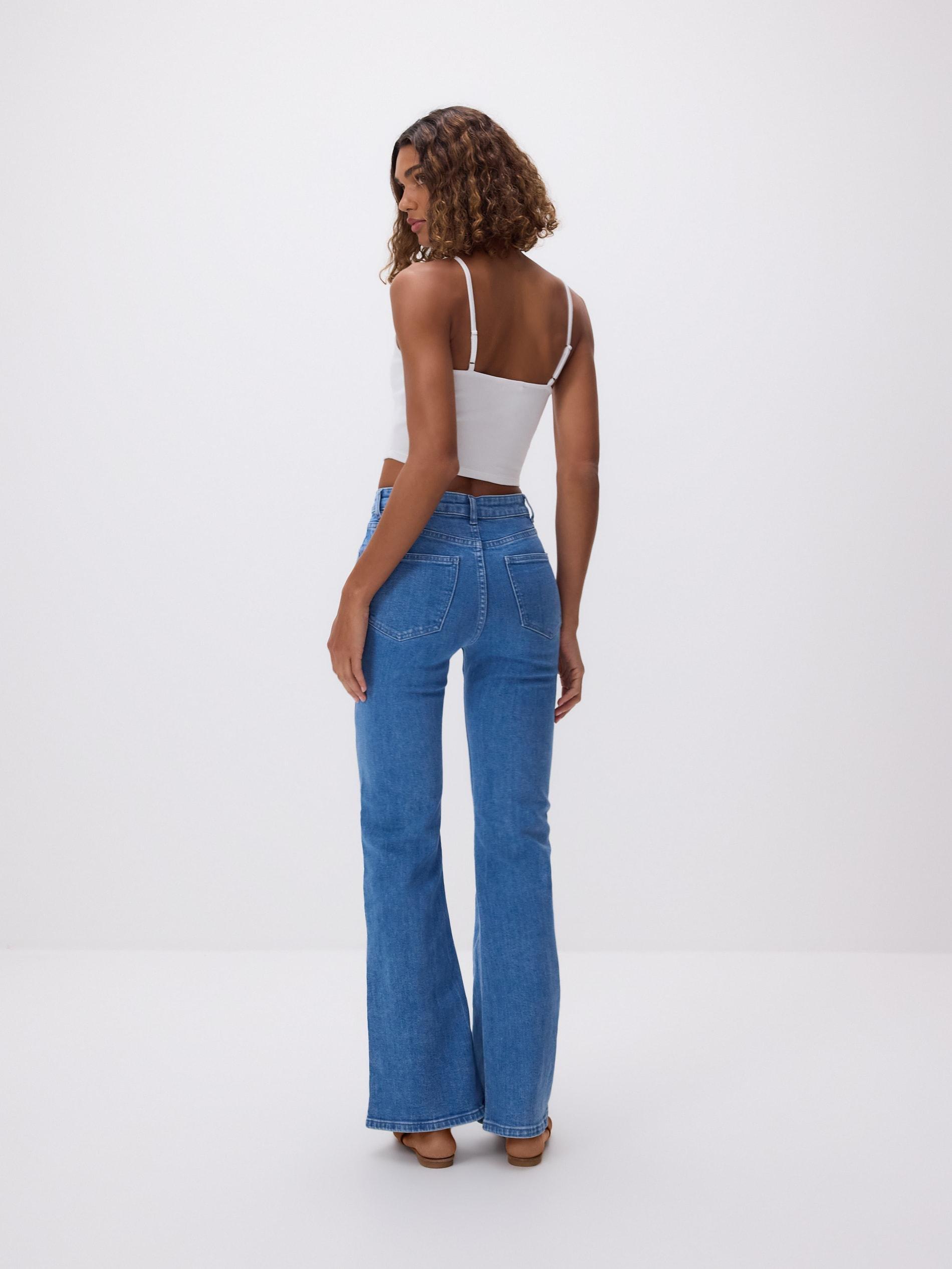 Blue Jeans High Waist Flare Jeans, Blue, medium