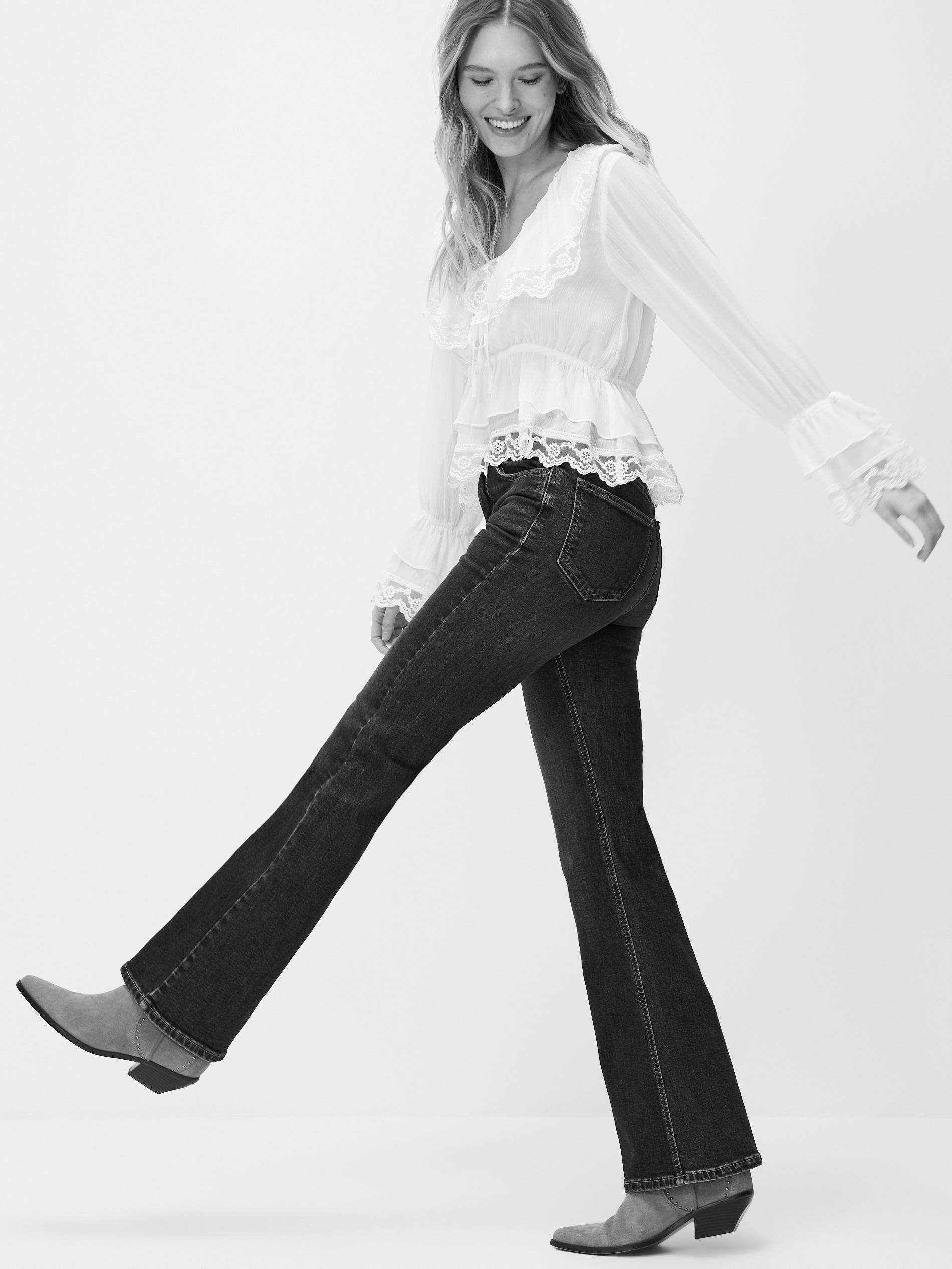 Navy High Waist Flare Jeans, Navy, large image number 1