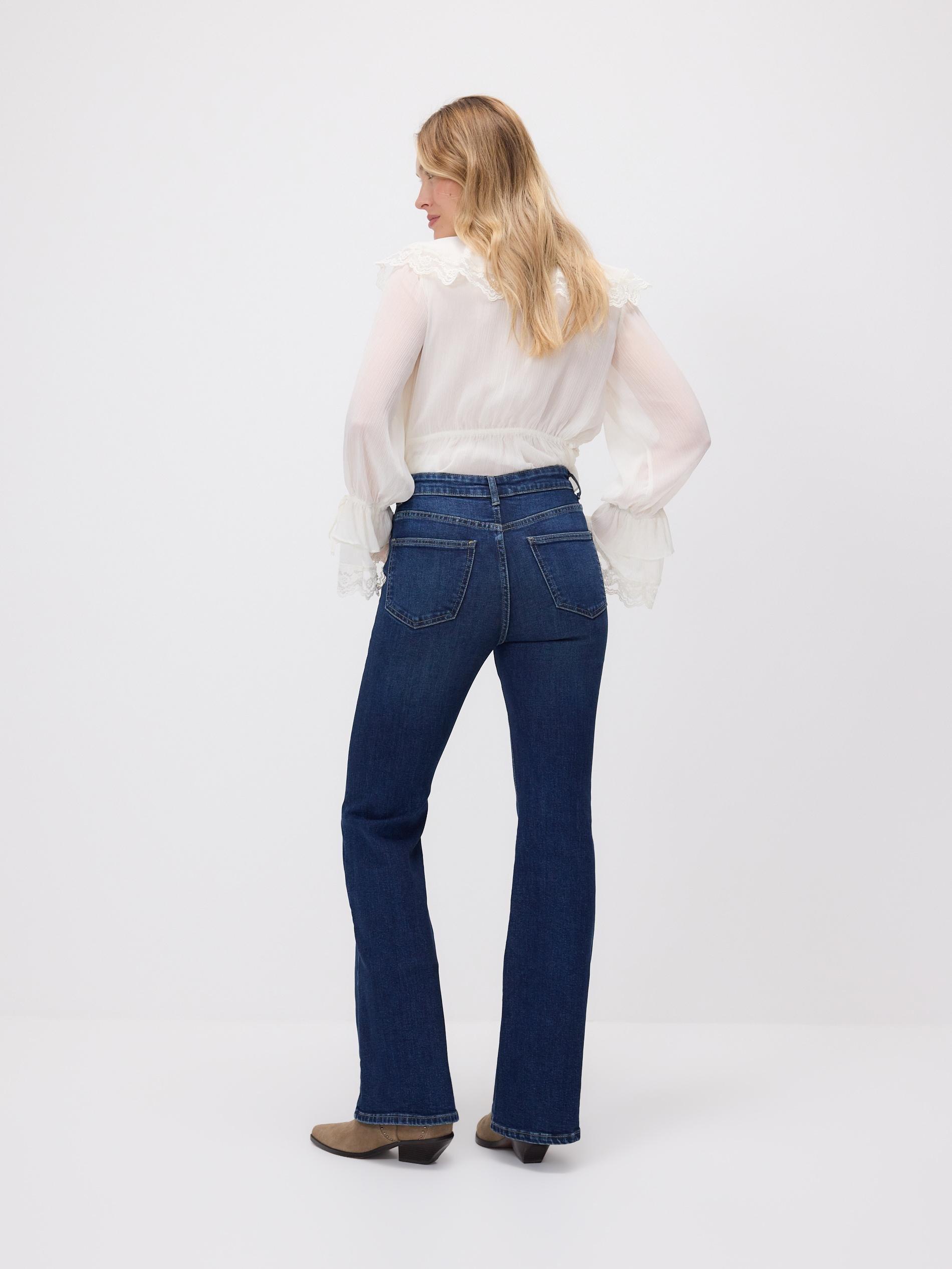 Navy High Waist Flare Jeans, Navy, large image number 3