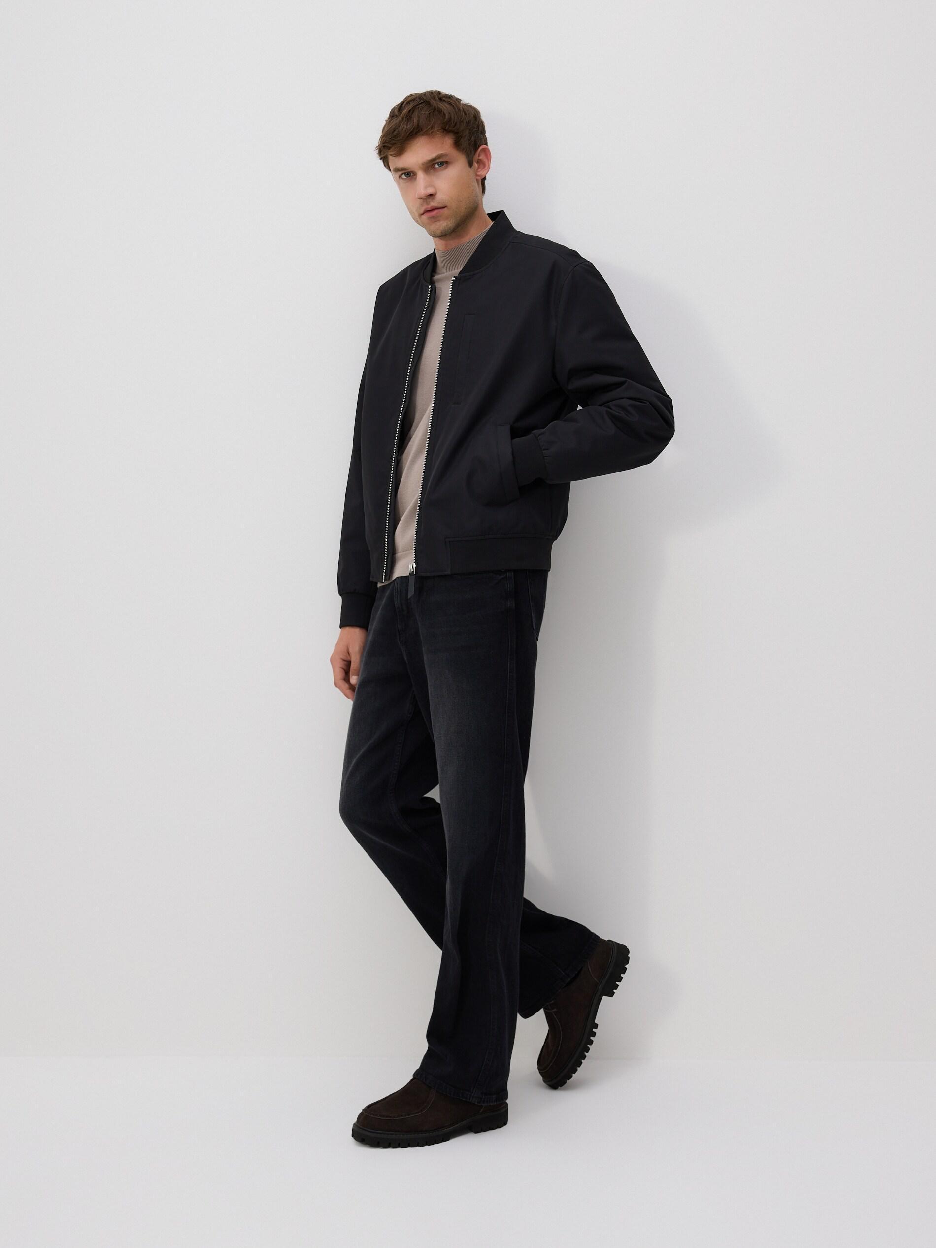 Black Plain Bomber Jacket, Black, medium