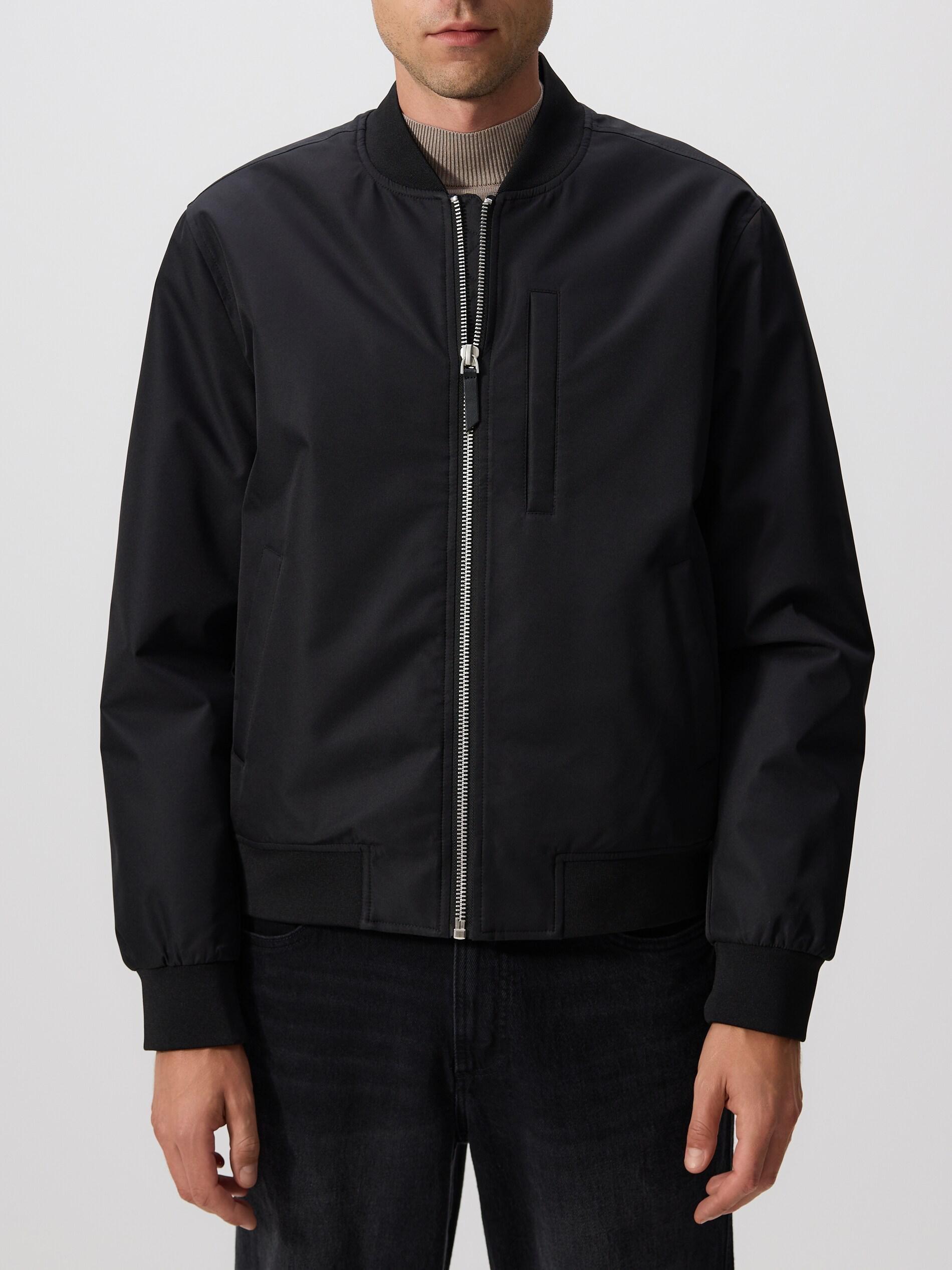 Black Plain Bomber Jacket, Black, medium